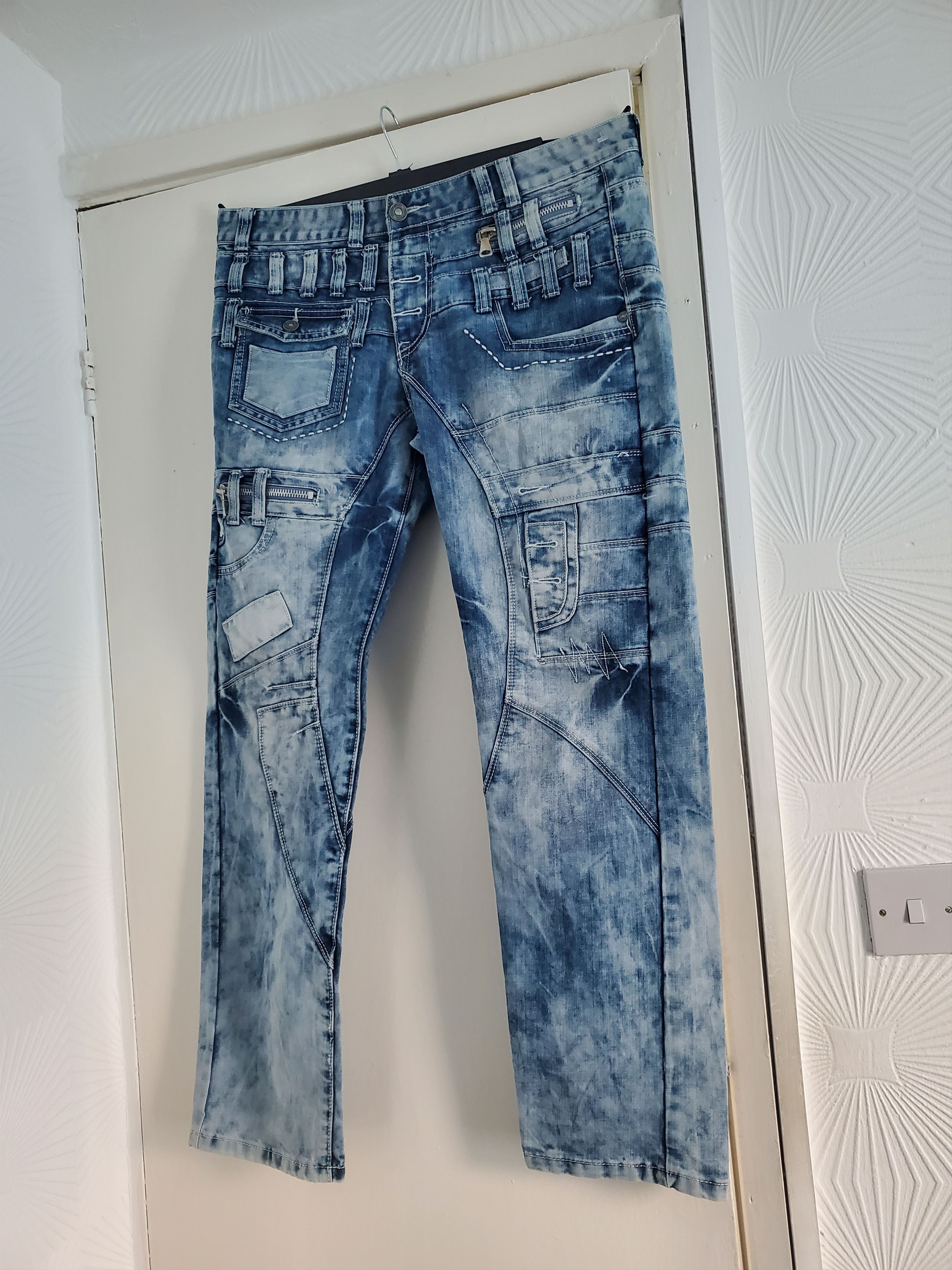 image of Distressed Denim Gothic Ticila Style Jeans in Blue, Men's (Size 38)