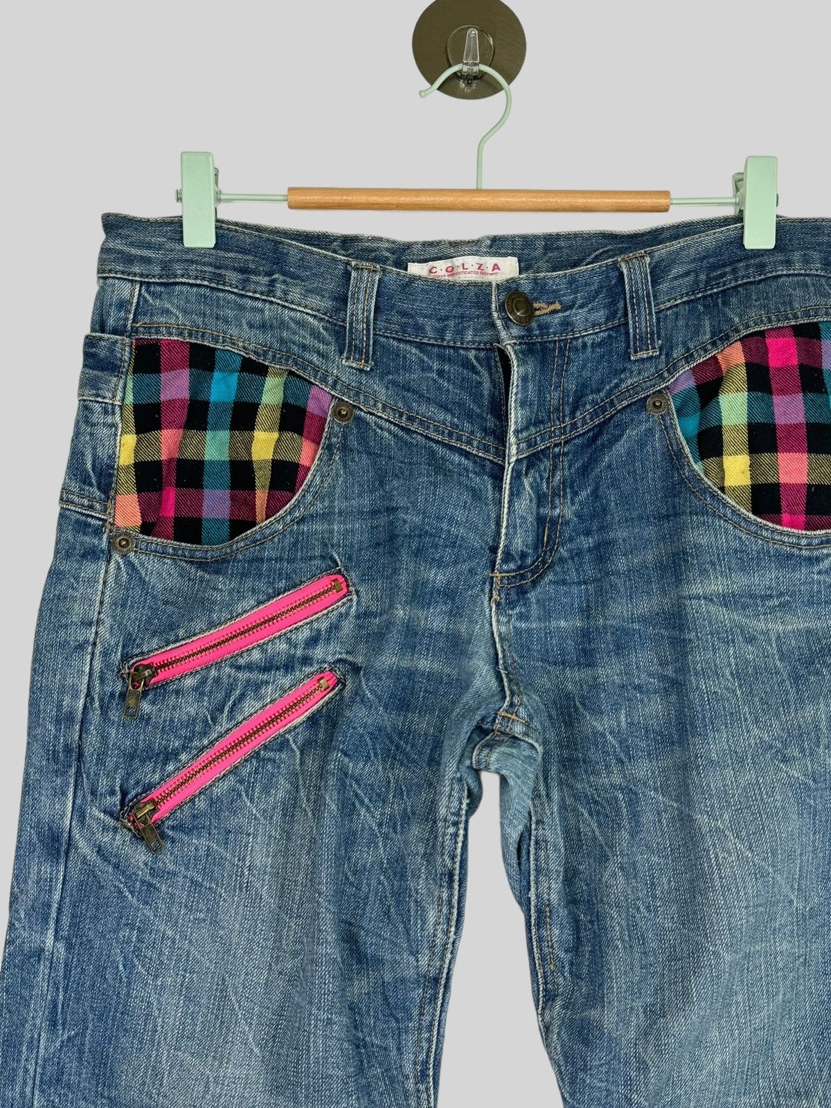 Japanese Brand COLZA DOUBLE WAIST TARTAN PLAIDS CLAWS MARK DENIM PANTS Size US 32 / EU 48 - 4 Thumbnail