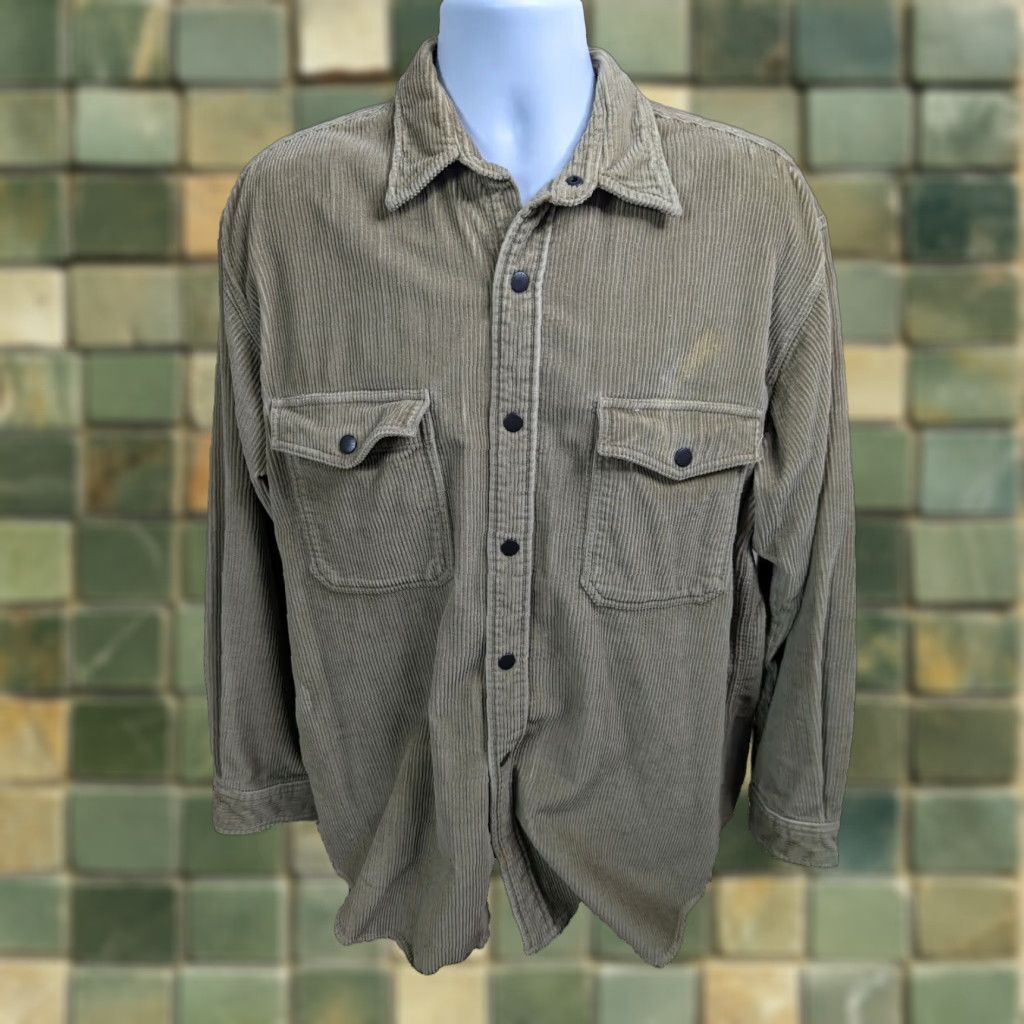 Nautica VINTAGE Nautica Corduroy Barn Shirt Heavy Jacket Coat 90s Beige Men L Shirt Jacket Mens Size US L / EU 52-54 / 3 - 1 Thumbnail