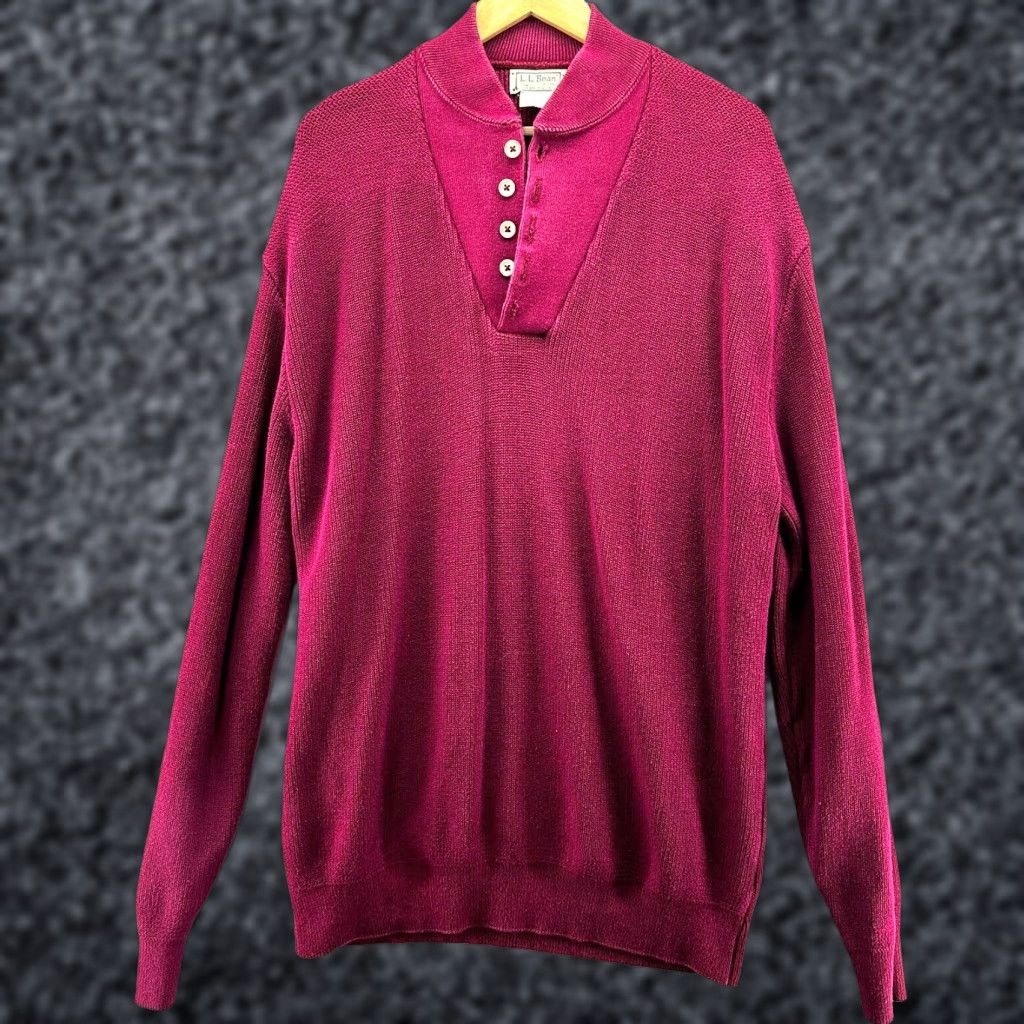 Vintage VINTAGE L.L. Bean Sweater Pullover Knit Crew Neck Long Sleeve 2XL Maroon Red Button Cotton Wool USA Mens Size US XXL / EU 58 / 5 - 1 Thumbnail