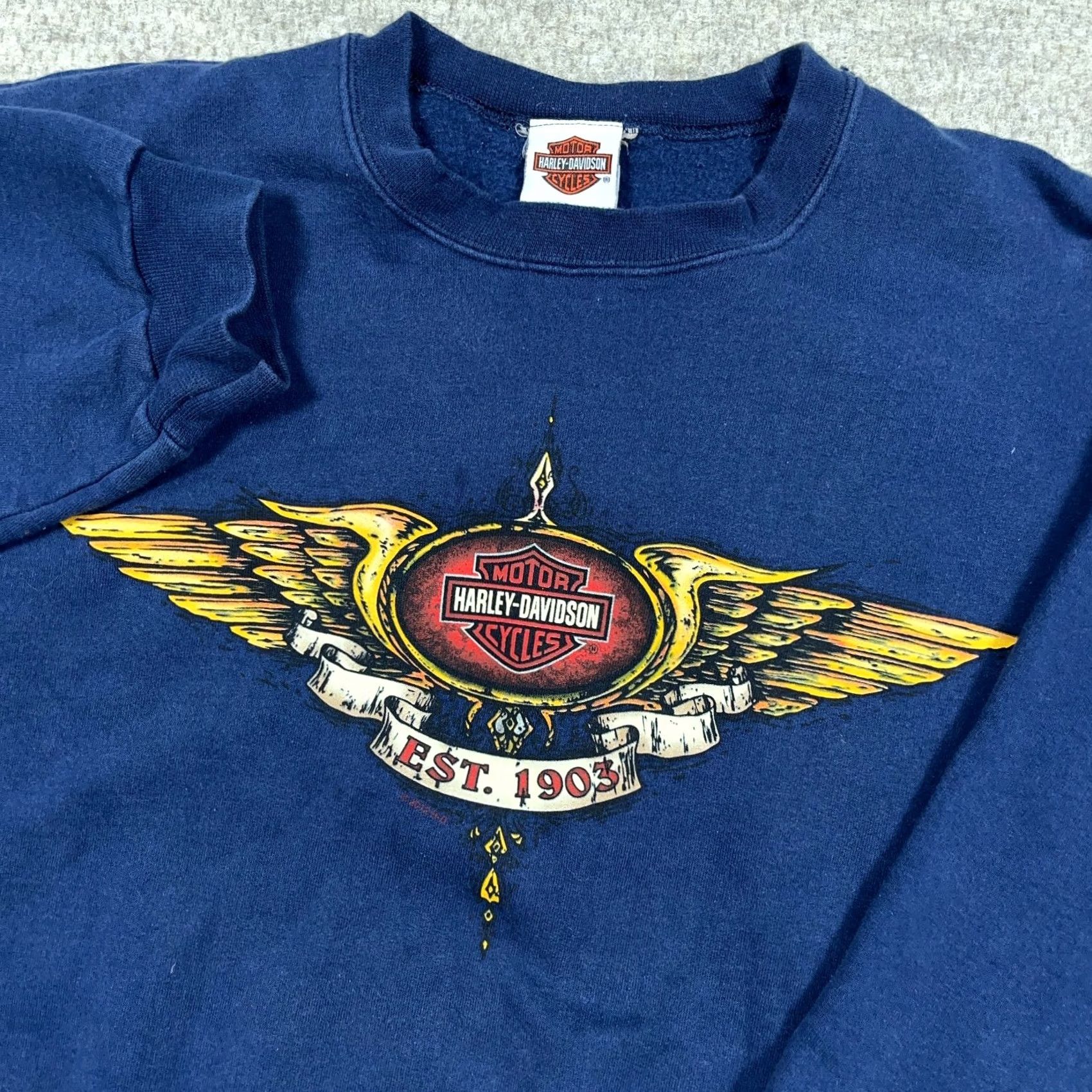 Harley Davidson VINTAGE Harley-Davidson Sweatshirt Men XL Blue Crewneck Spellout Y2K Tattoo Size US XL / EU 56 / 4 - 3 Thumbnail