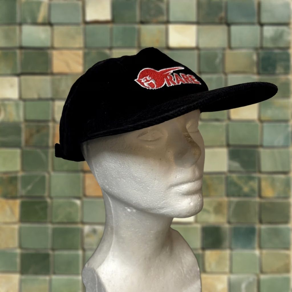 Pinko Pink Dolphin Embroidered Rare Black Corduroy Strapback Hat Cap Mens Size ONE SIZE - 1 Thumbnail