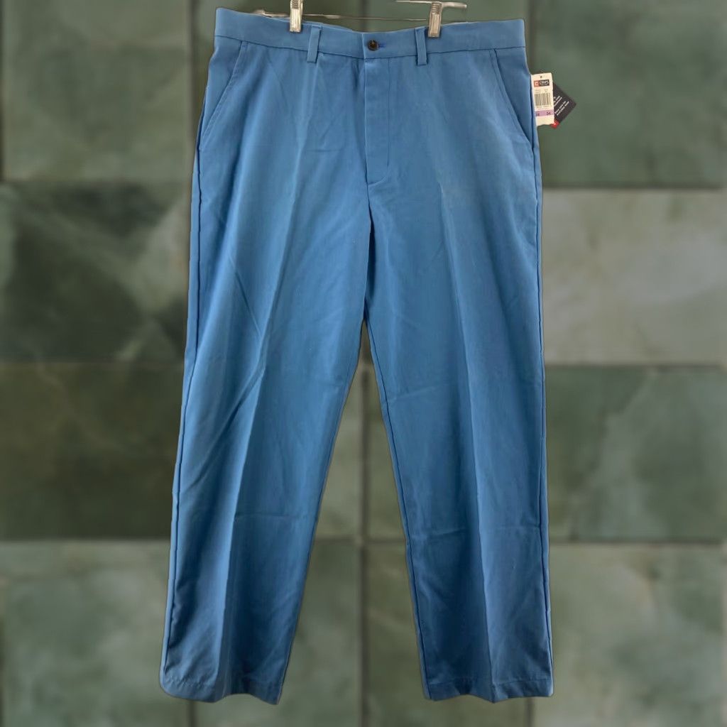 Chaps CHAPS Dress Pants Mens 38x34 Flat Front Blue Cotton Straight Leg Slash Pockets Regular Mens Size US 38 / EU 54 - 1 Thumbnail