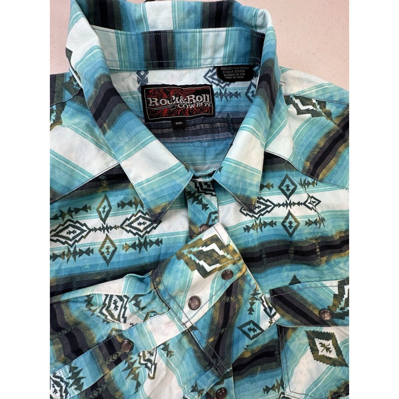 Other Rock & Roll Cowboy Shirt Mens XXL Black Blue Aztec Western Size US XXL / EU 58 / 5 - 1 Thumbnail