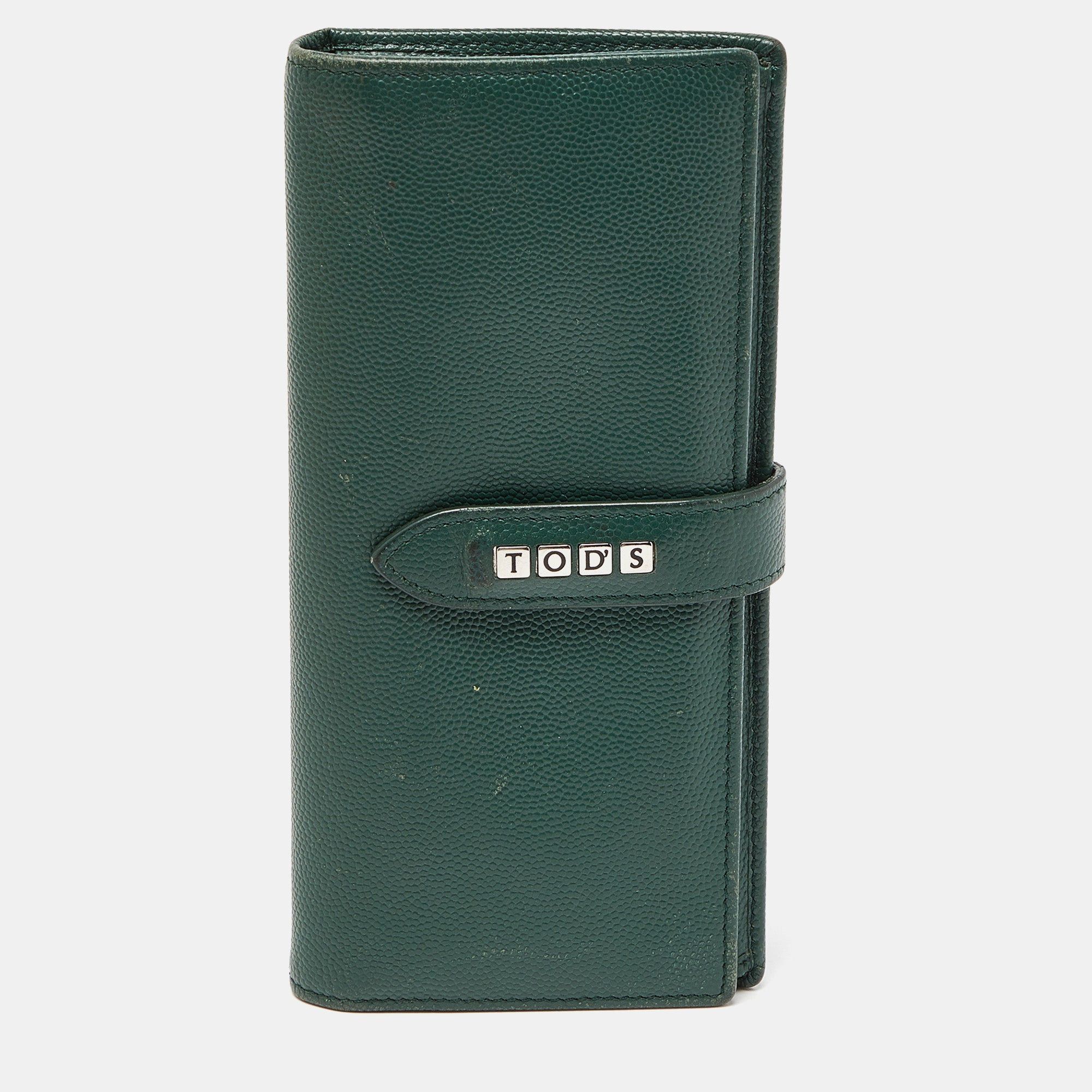 image of Tods Tod's Green Leather Continental Flap Wallet, Women's