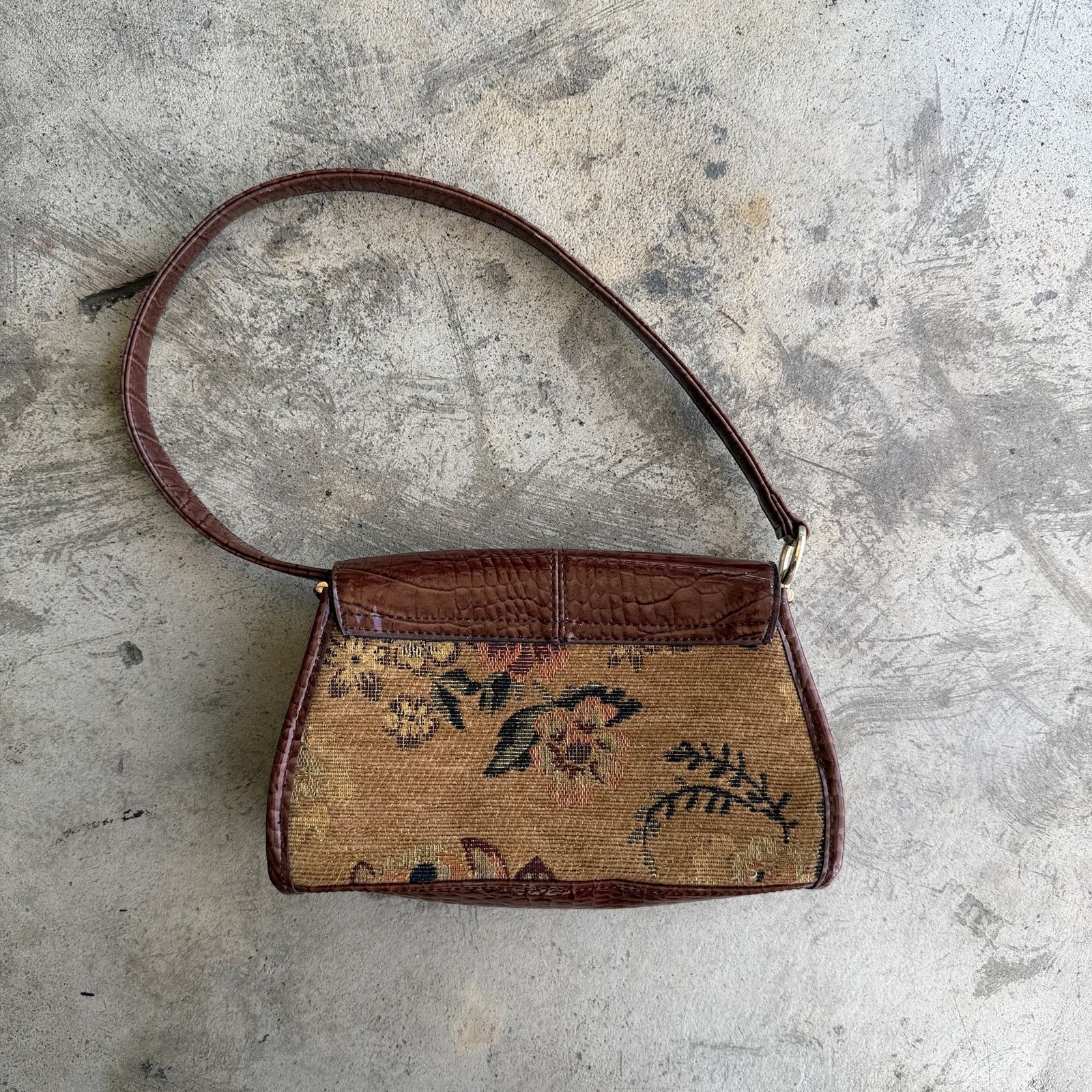 Liz Claiborne Vintage y2k Brown Faux Croc and Floral Tapestry Shoulder Bag Size ONE SIZE - 3 Thumbnail