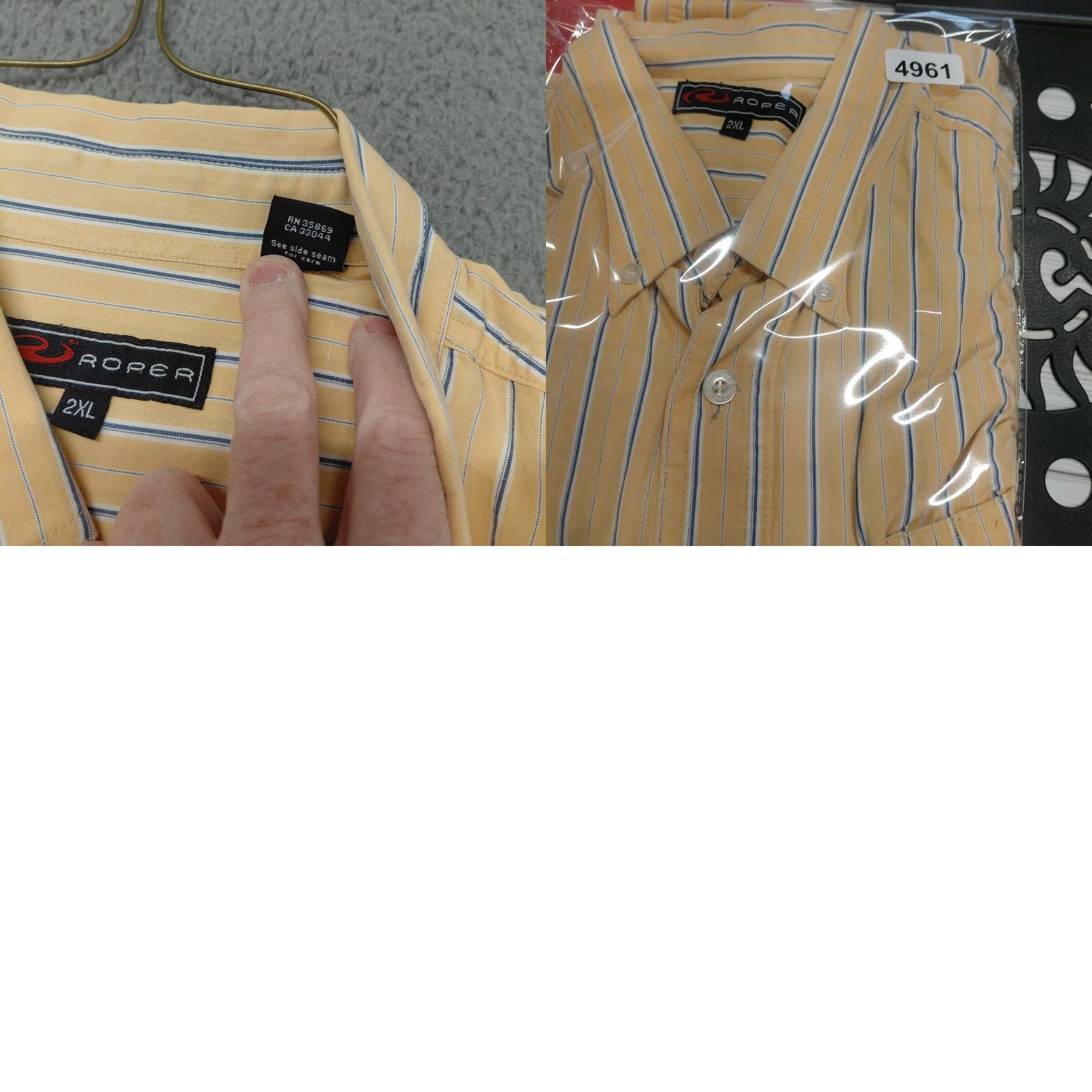 Roper VINTAGE Roper Shirt Mens 2XL Western Button-Up Long Sleeve Striped Tan Blue Size US XXL / EU 58 / 5 - 9 Thumbnail