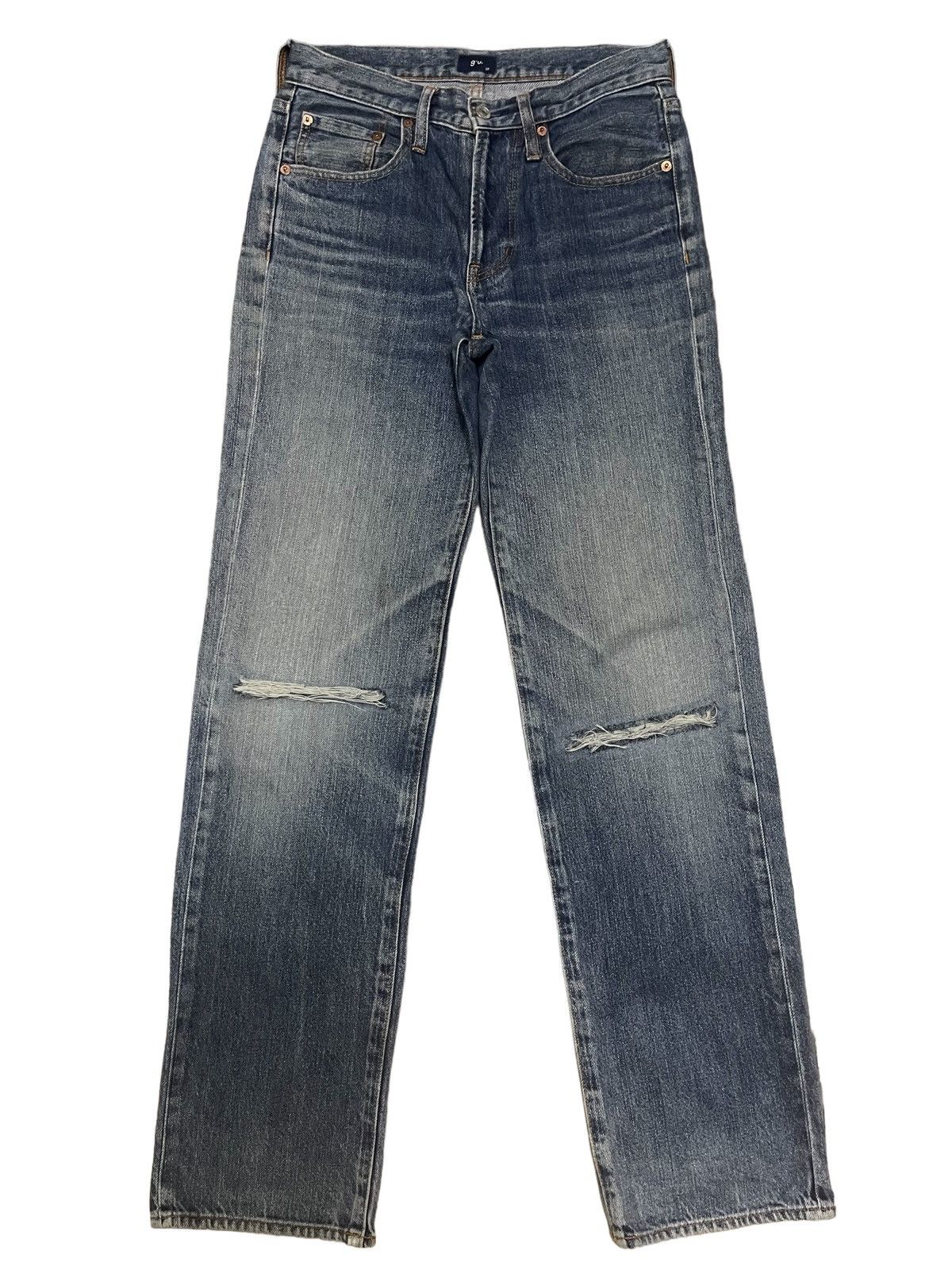 image of Vintage Japanese Gu Blue Wash Distressed Style Jeans, Men's (Size 29)