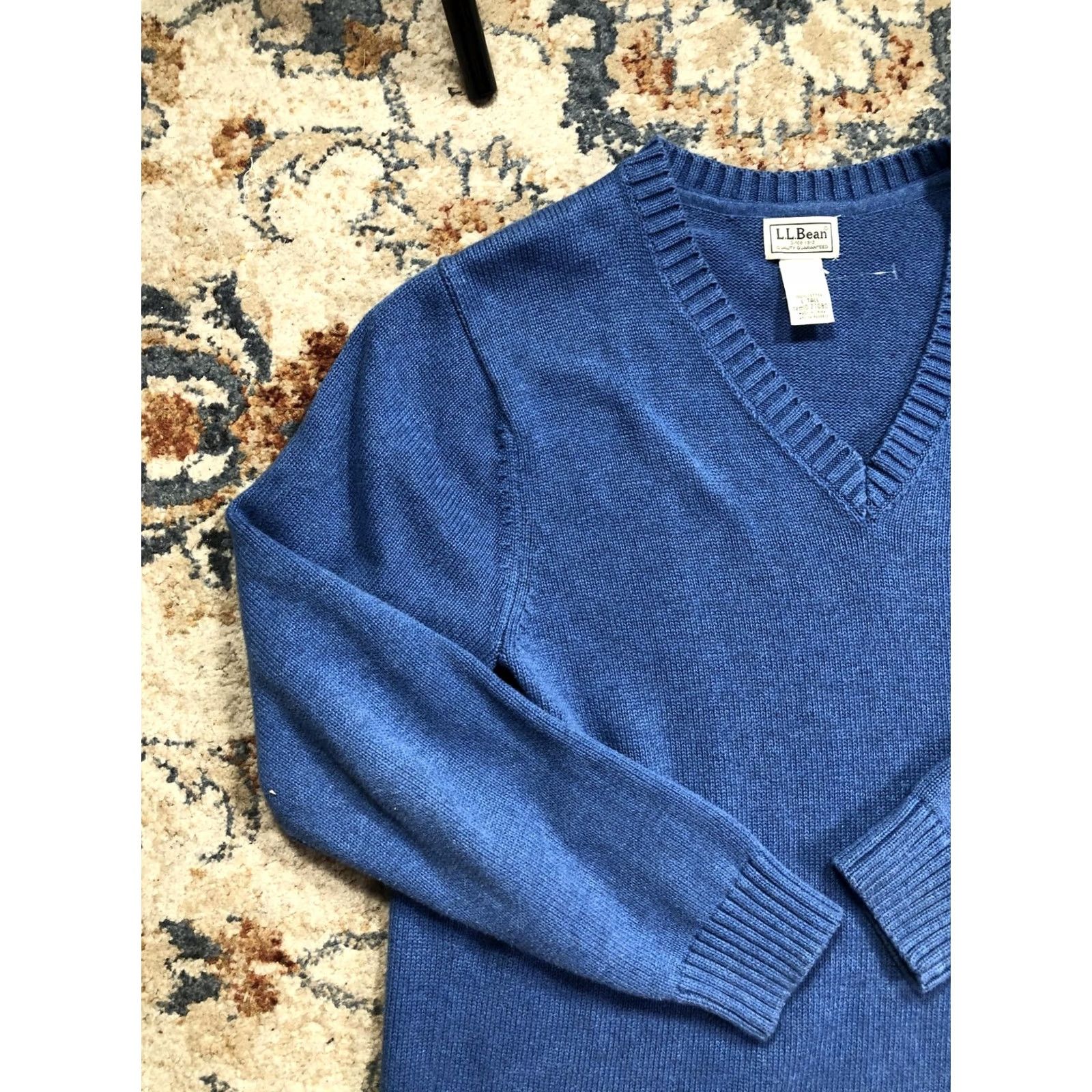 Vintage L.L.Bean Sweater Mens LT Large Tall Blue V-Neck Cotton Knit Pullover Long Sleeve Size US L / EU 52-54 / 3 - 3 Thumbnail