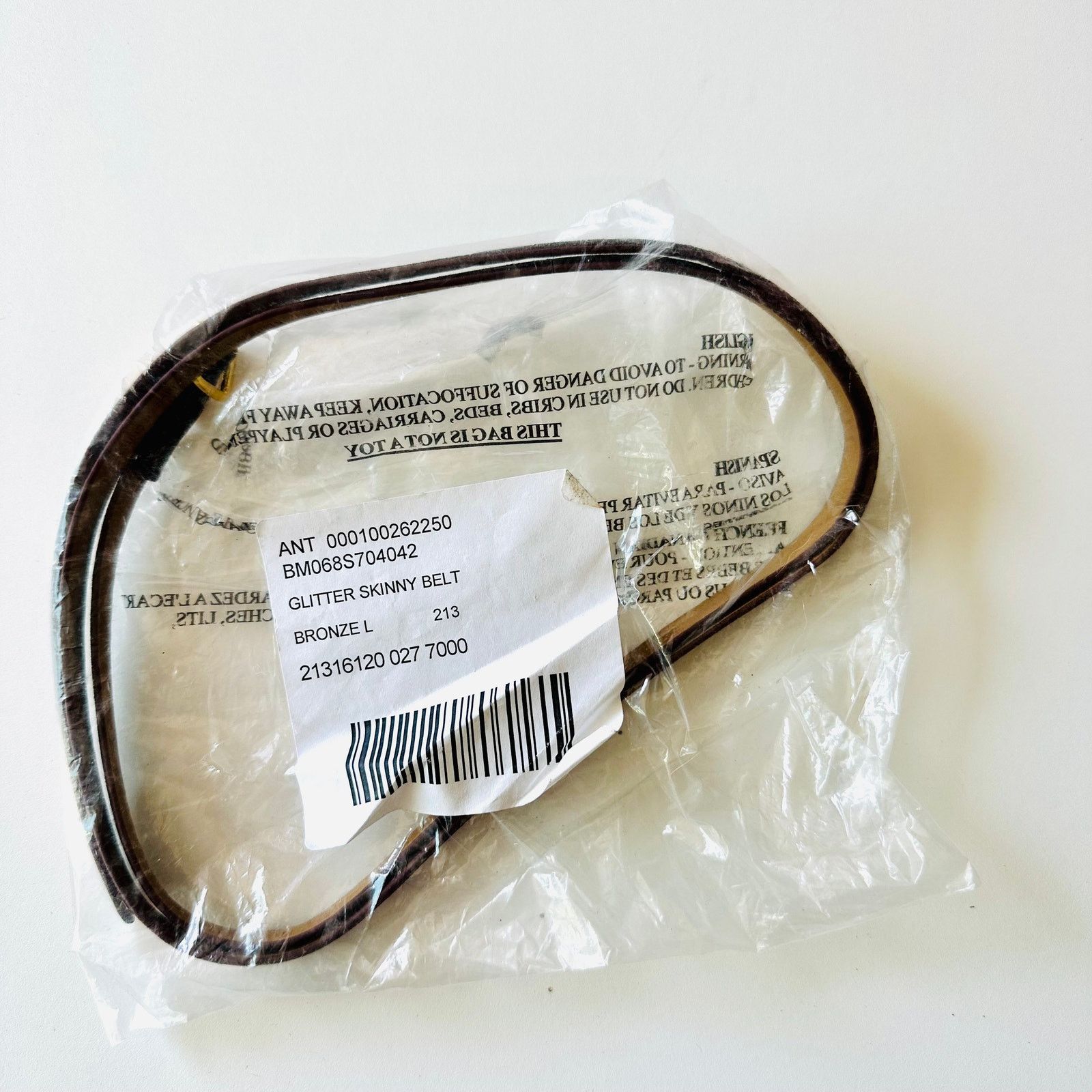 Anthropologie NEW ANTHROPOLOGIE Bronze Rust Gold Glitter Skinny Waist Belt Size ONE SIZE - 4 Thumbnail