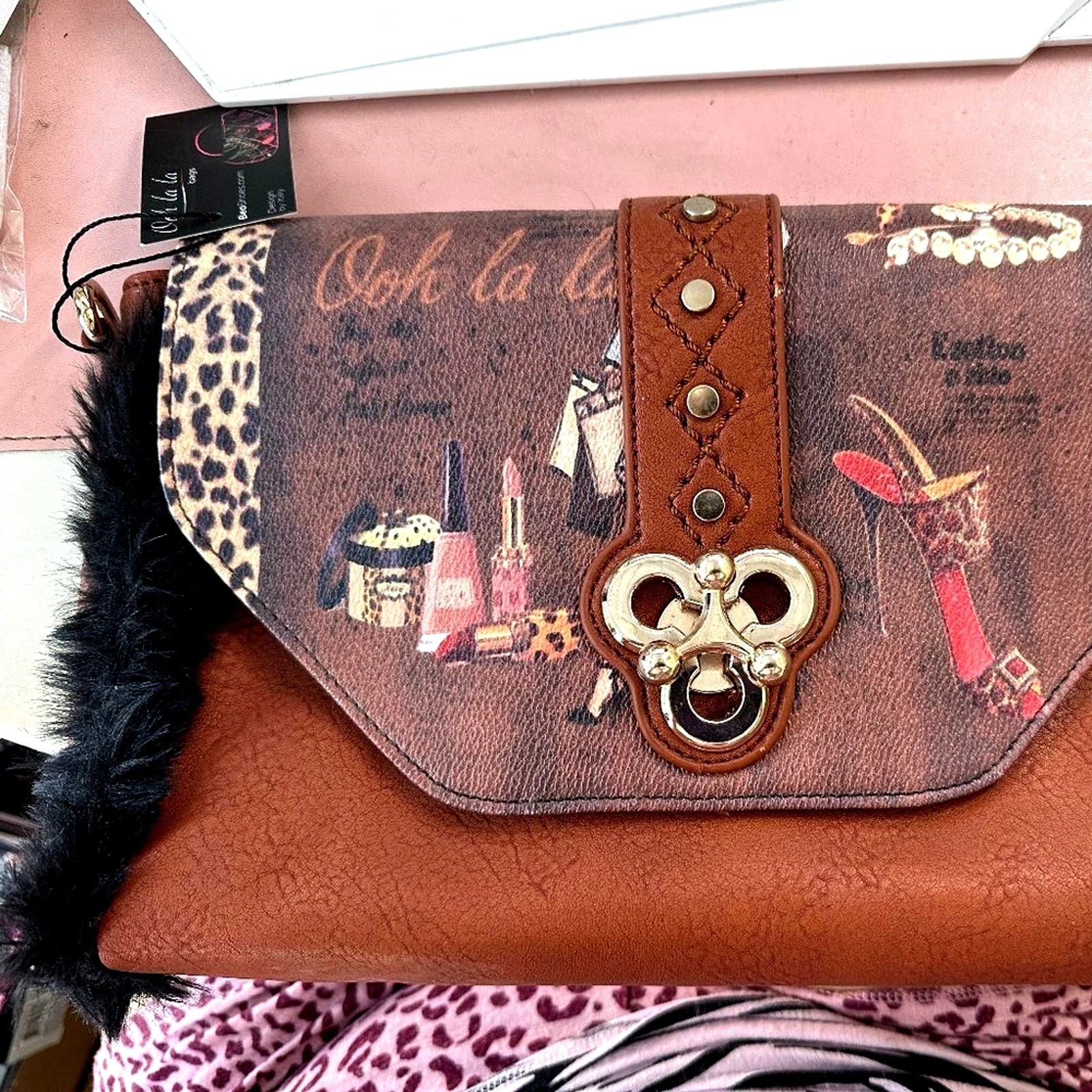 Other Beautiful Clutch Crossbody Handbag Turn Lock Fur Trim Size ONE SIZE - 7 Thumbnail