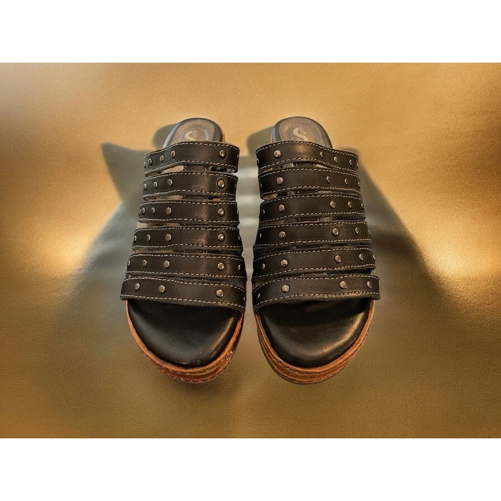Unknown London Soft Walk Black Wedge Heels Sandals Leather Shoes Sz 6.5 M Size US 6.5 / IT 36.5 - 3 Thumbnail