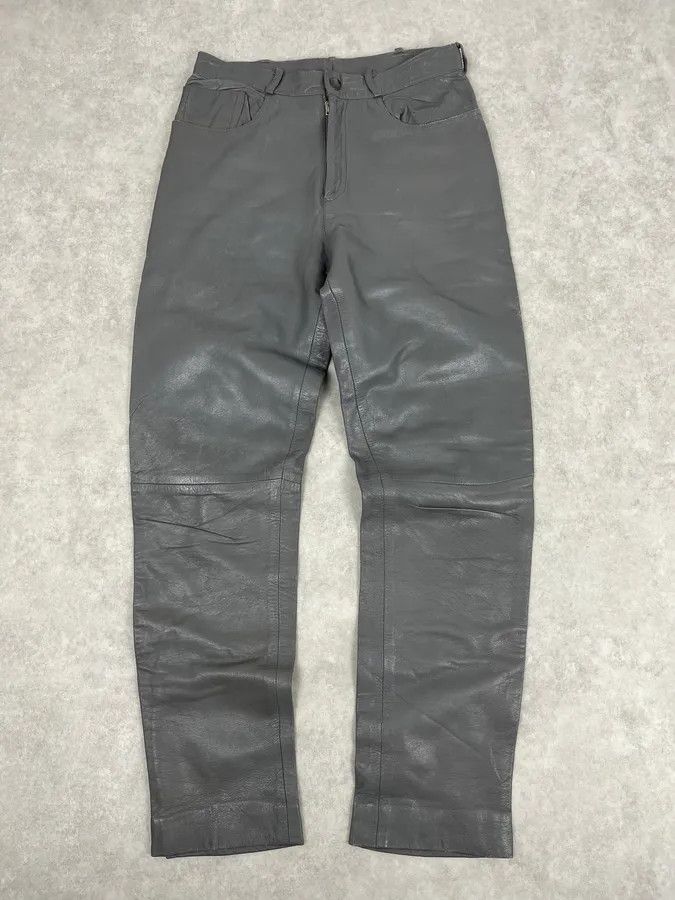 Vintage 1990s Giorgio Armani Grey Leather Pants Size US 39 - 1 Thumbnail