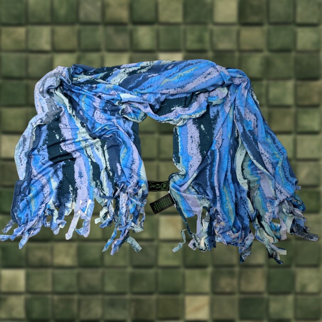 Vintage New Chi by Falchi Scarf Wrap Shawl 70" 22" Viscose Blue Wavy Abstract Fringe NT22 Womens Size ONE SIZE - 1 Thumbnail