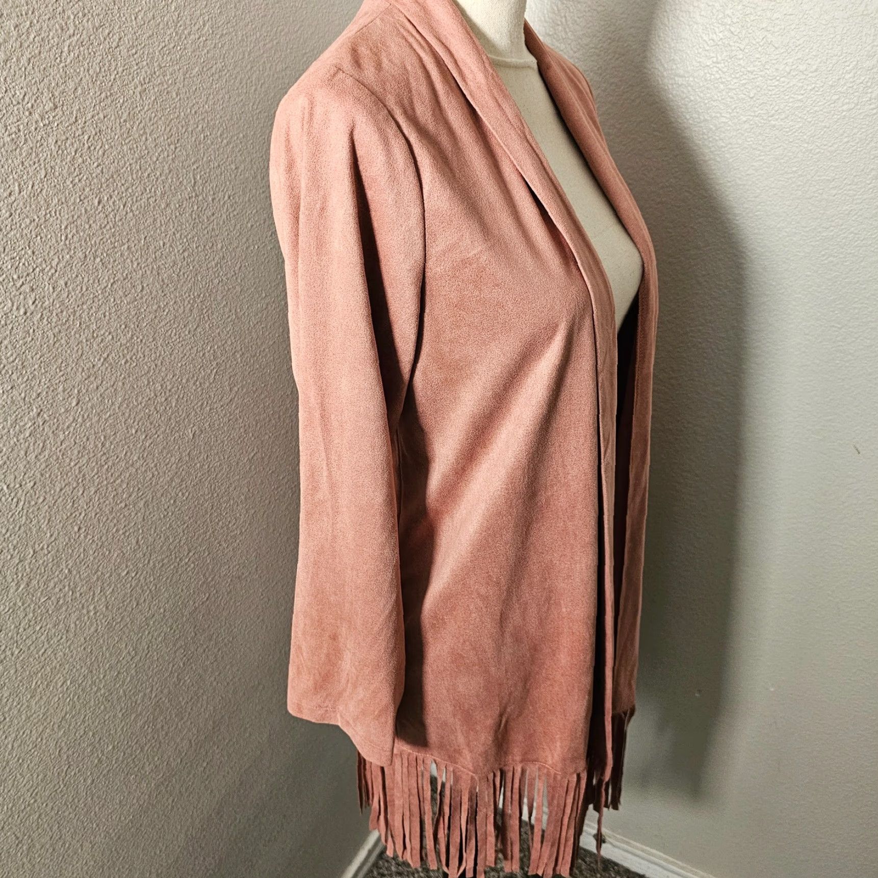 Vintage Lady Noiz Cardigan Open Tunic Long Sleeve Pink Floral Suede NWT Casual Womens Regular Size L (Fall Winter Spring Summer) Tasseled Vintage No Size L / US 10 / IT 46 - 4 Thumbnail