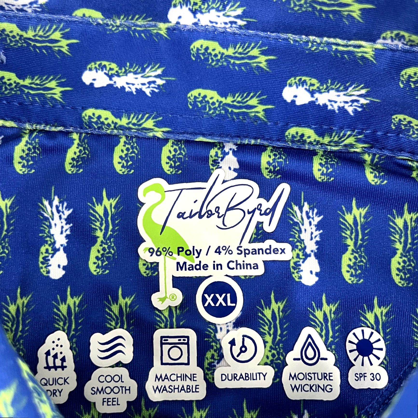 Tailorbyrd TAILORBYRD Polo Shirt Mens 2XL Blue Green Pineapple Golf Performance Sport Shirt Size US XXL / EU 58 / 5 - 2 Thumbnail