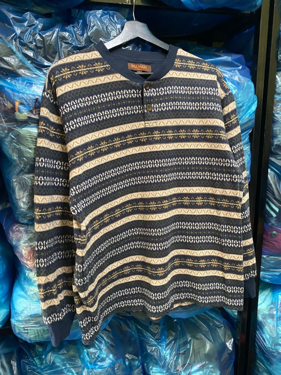Balmain Vintage Balmain Paris Nordic Fair Isle Knit Henley Sweater Size US M / EU 48-50 / 2 - 5 Thumbnail