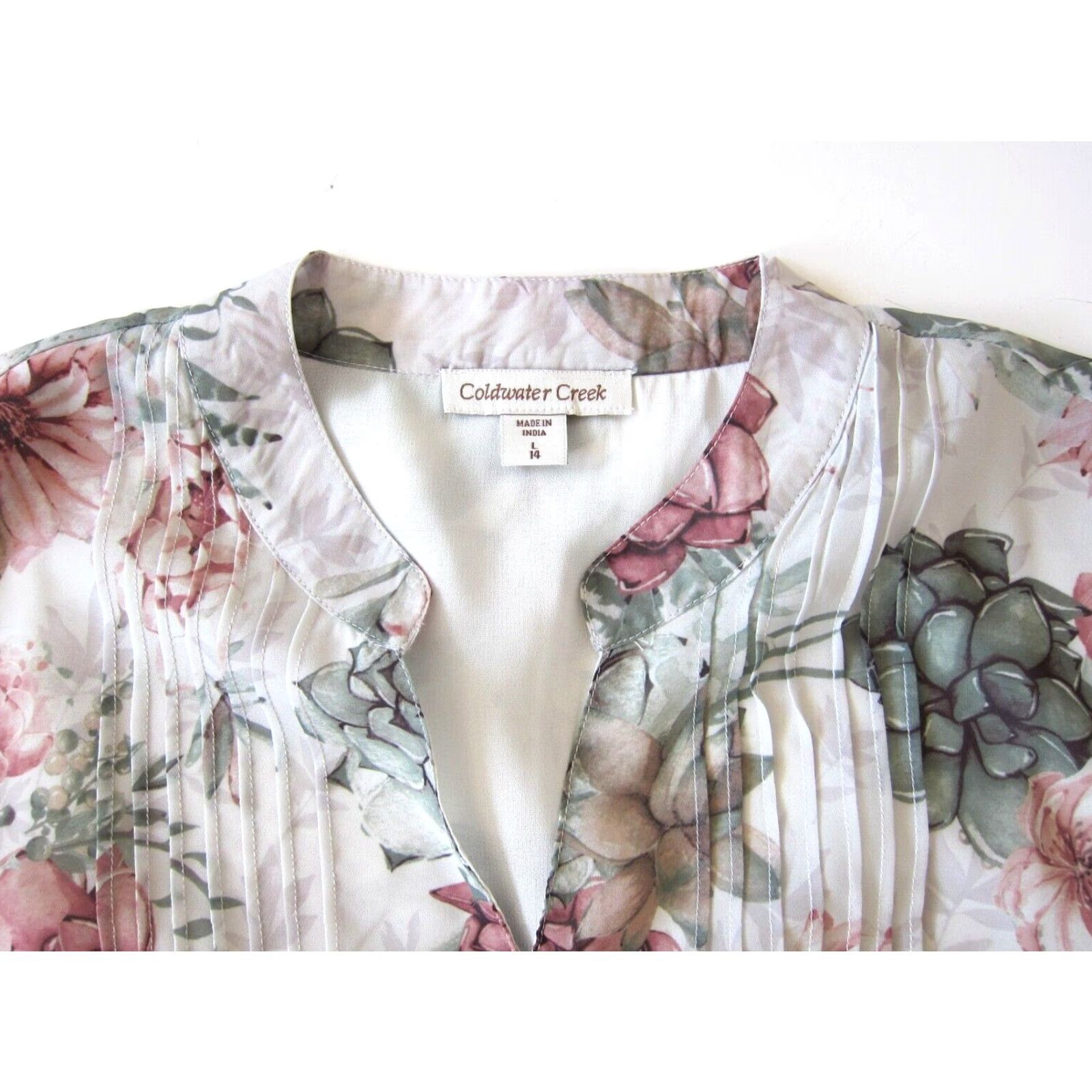 Coldwater Creek Coldwater Creek Blouse Shirt Women's V-Neck Floral Pink Long Sleeve Tunic Large 14 Size L / US 10 / IT 46 - 3 Thumbnail