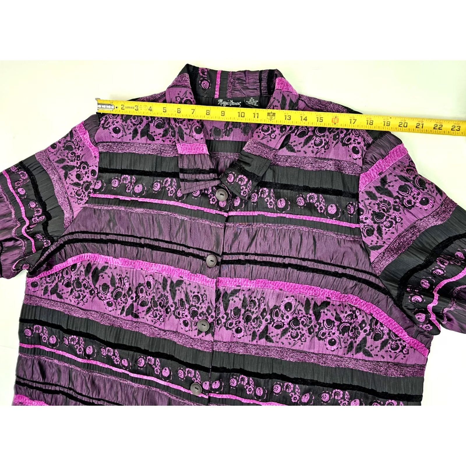 Vintage Maggie Barnes Tunic Shirt Women 3X Plus - Purple Black Floral Metallic Mock Neck Long Sleeve Shirt Womens Size XXL / US 16-18 / IT 52-54 - 6 Thumbnail
