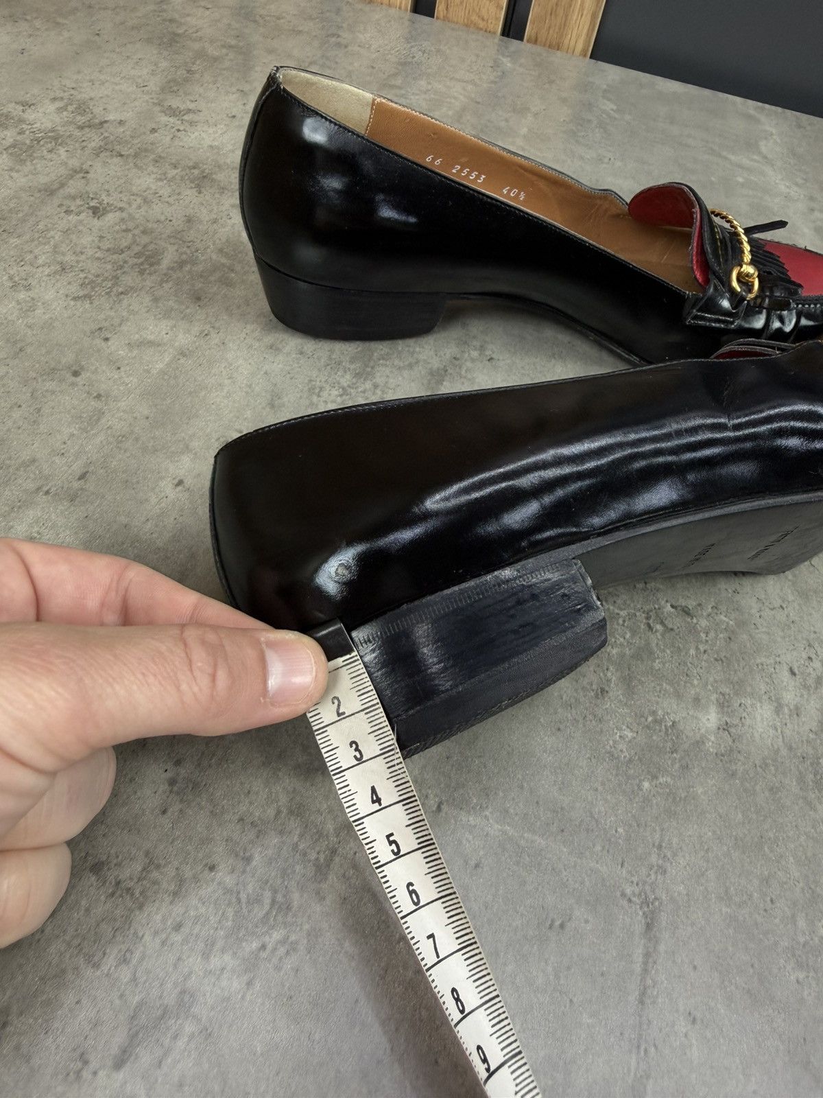 Celine Vintage Celine Leather Loafers Black Red Size 40 1/2 Size US 10.5 / IT 40.5 - 22 Thumbnail
