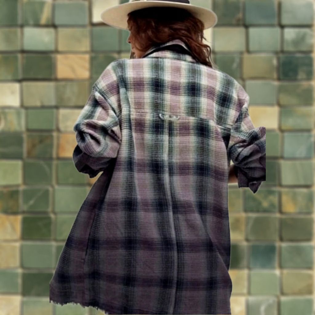 Free People Free People Anneli Shirt Shacket Oversized XS Green Purple Check Plaid Women Size XS / US 0-2 / IT 36-38 - 1 Thumbnail