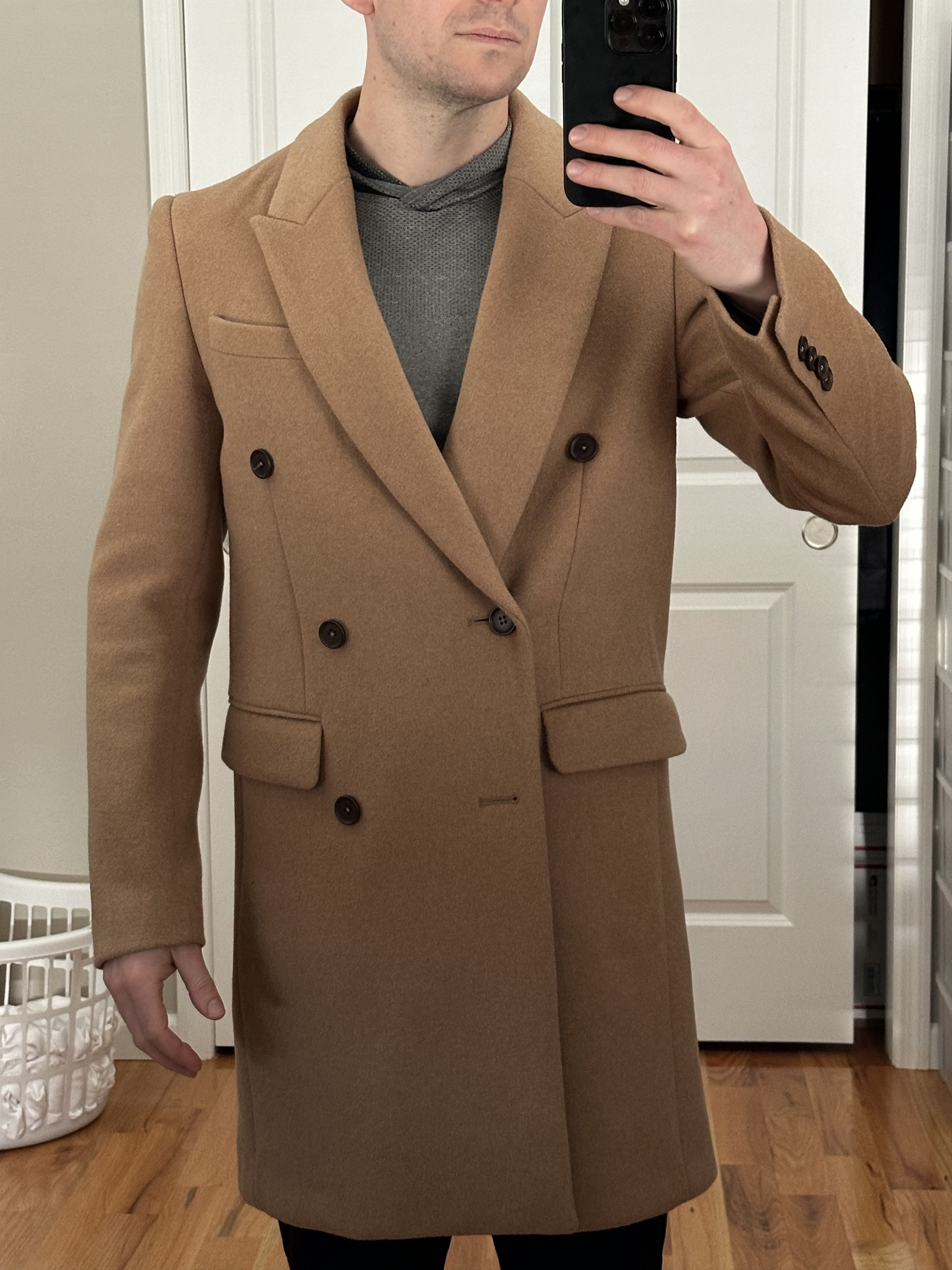 image of Topman Double Breasted Overcoat Size Small Regular Fit in Camel, Men's