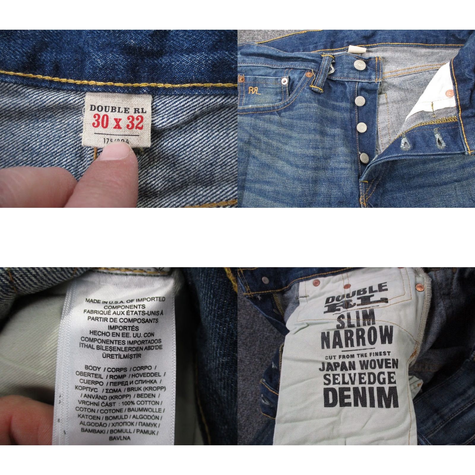 Vintage RRL Ralph Lauren Jeans Mens 30 X 32 Denim Slim Straight 5-Pocket Blue Cotton Size US 30 / EU 46 - 8 Thumbnail