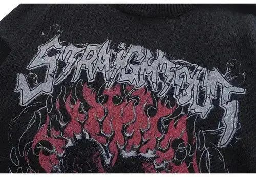 VIBE Oversized Knit Flame Thorn Heart Goth Sweaters Size US M / EU 48-50 / 2 - 2 Thumbnail