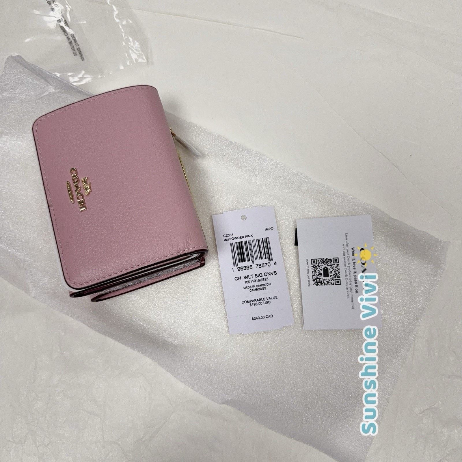 NWT Coach Card Holder Wallet Signature CZ034 Powder Pink