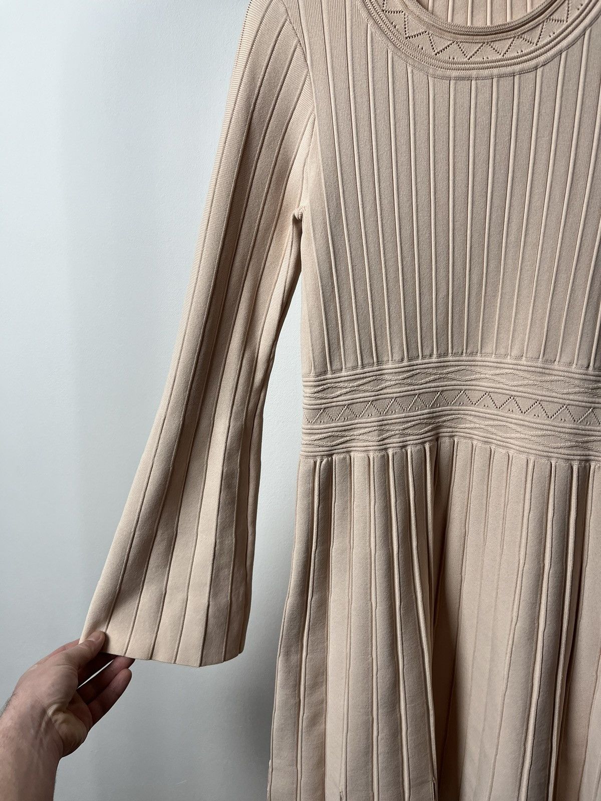 Sandro Sandro Viscose Terez Eyelet-detail Knit Mini Dress In Powder Size S / US 4 / IT 40 - 6 Thumbnail
