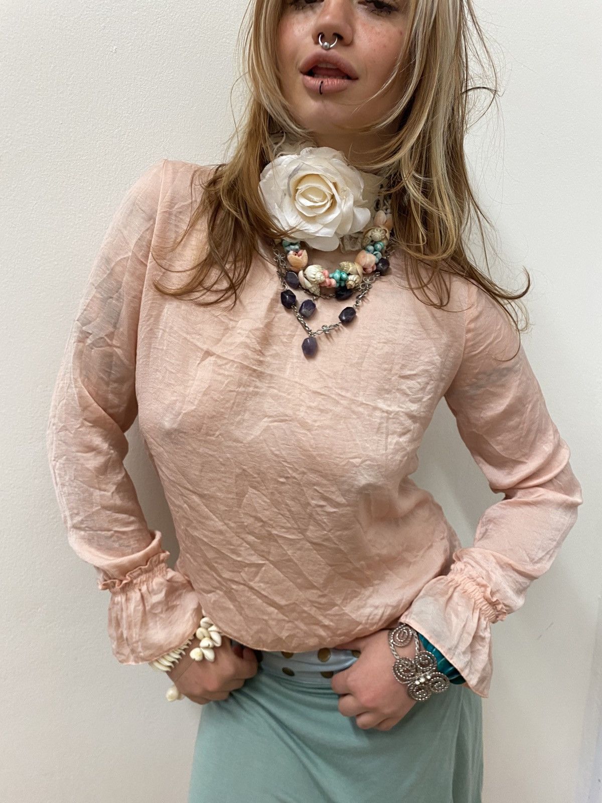 Vintage Coquette light pink silk blouse Size S / US 4 / IT 40 - 5 Thumbnail