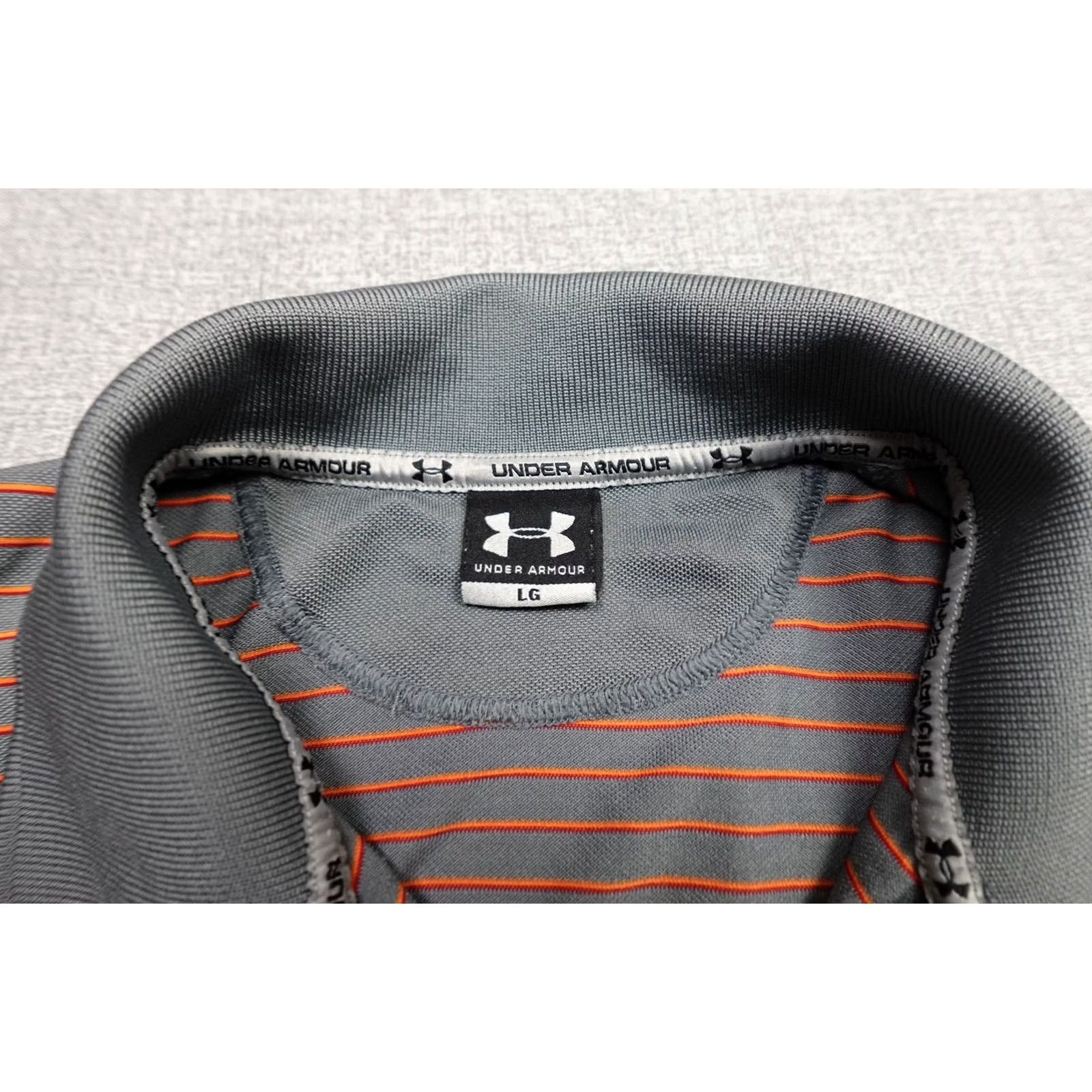 Under Armour Under Armour Polo Mens Large Gray Orange Stripe Golf Performance Lightweight Size US L / EU 52-54 / 3 - 2 Thumbnail