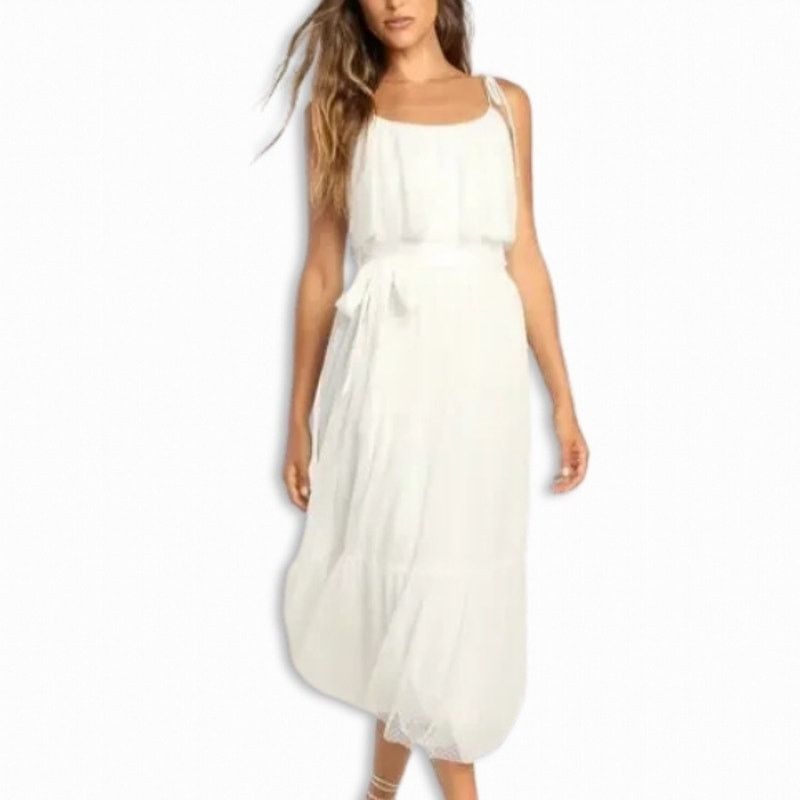 Other Lulus Mesh Midi Dress Swiss Dot Tie Straps Zipper White XS Size XS / US 0-2 / IT 36-38 - 1 Thumbnail