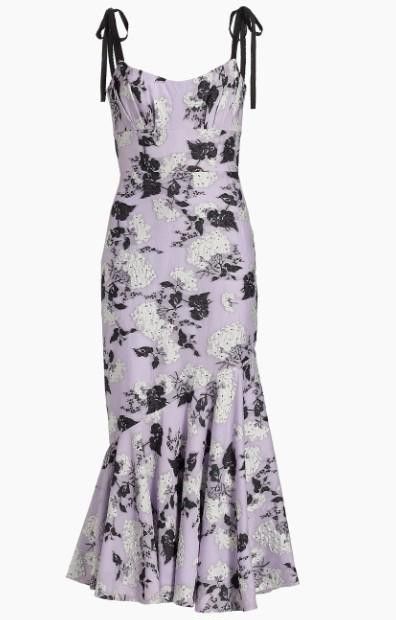 Image of Designer NWT (26) Ml Monique Lhuillier Floral Midi Dress, Size 14 in Purple, Women's