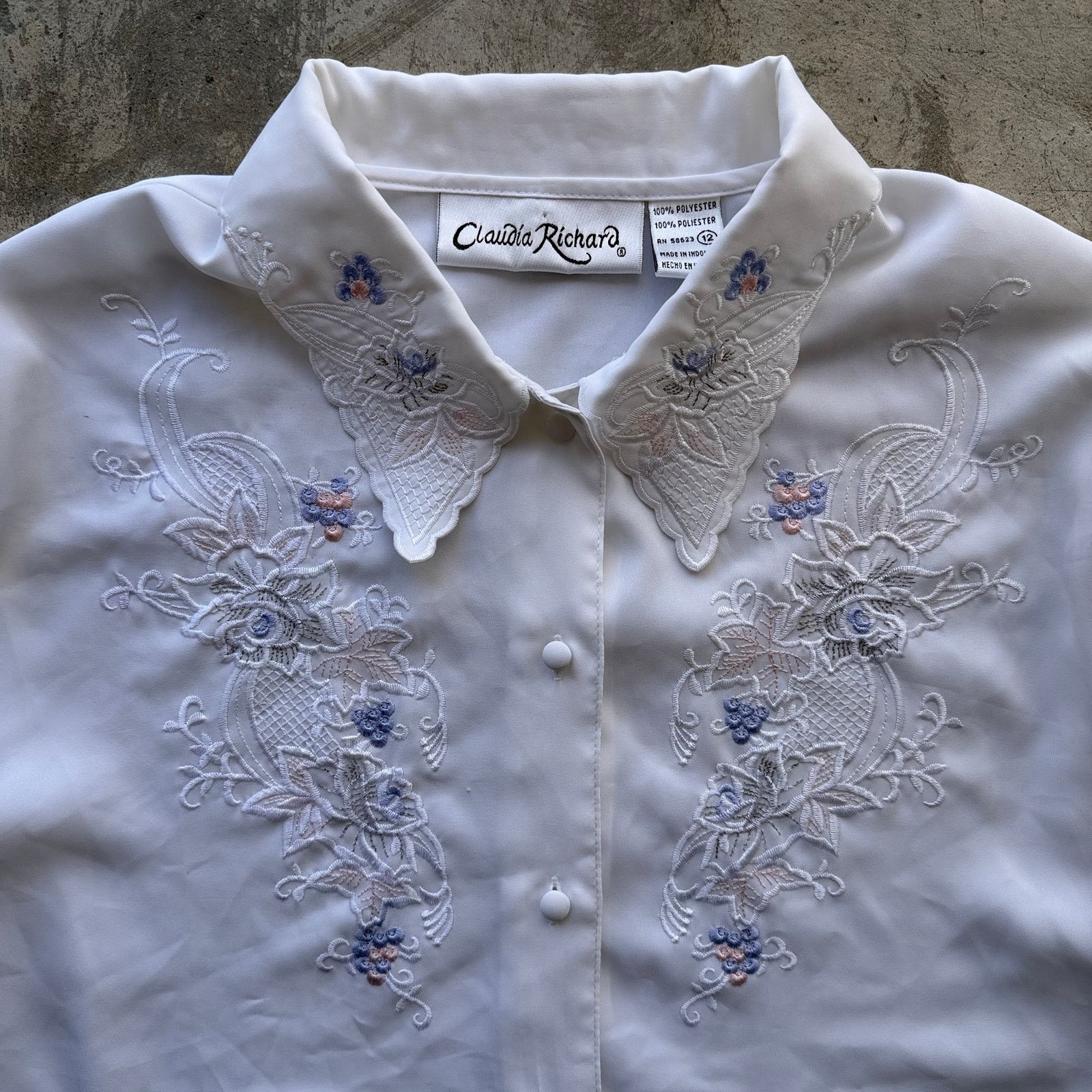 Other Vintage y2k sheer White Embroidered Floral Button Down shirt Size L / US 10 / IT 46 - 3 Thumbnail