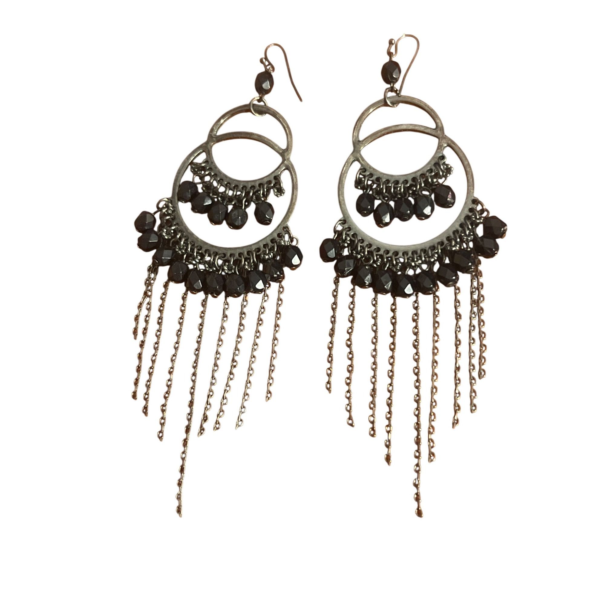 Other Black Gunmetal Chandelier Dangle Earrings Faceted Beads Frin Size ONE SIZE - 1 Thumbnail