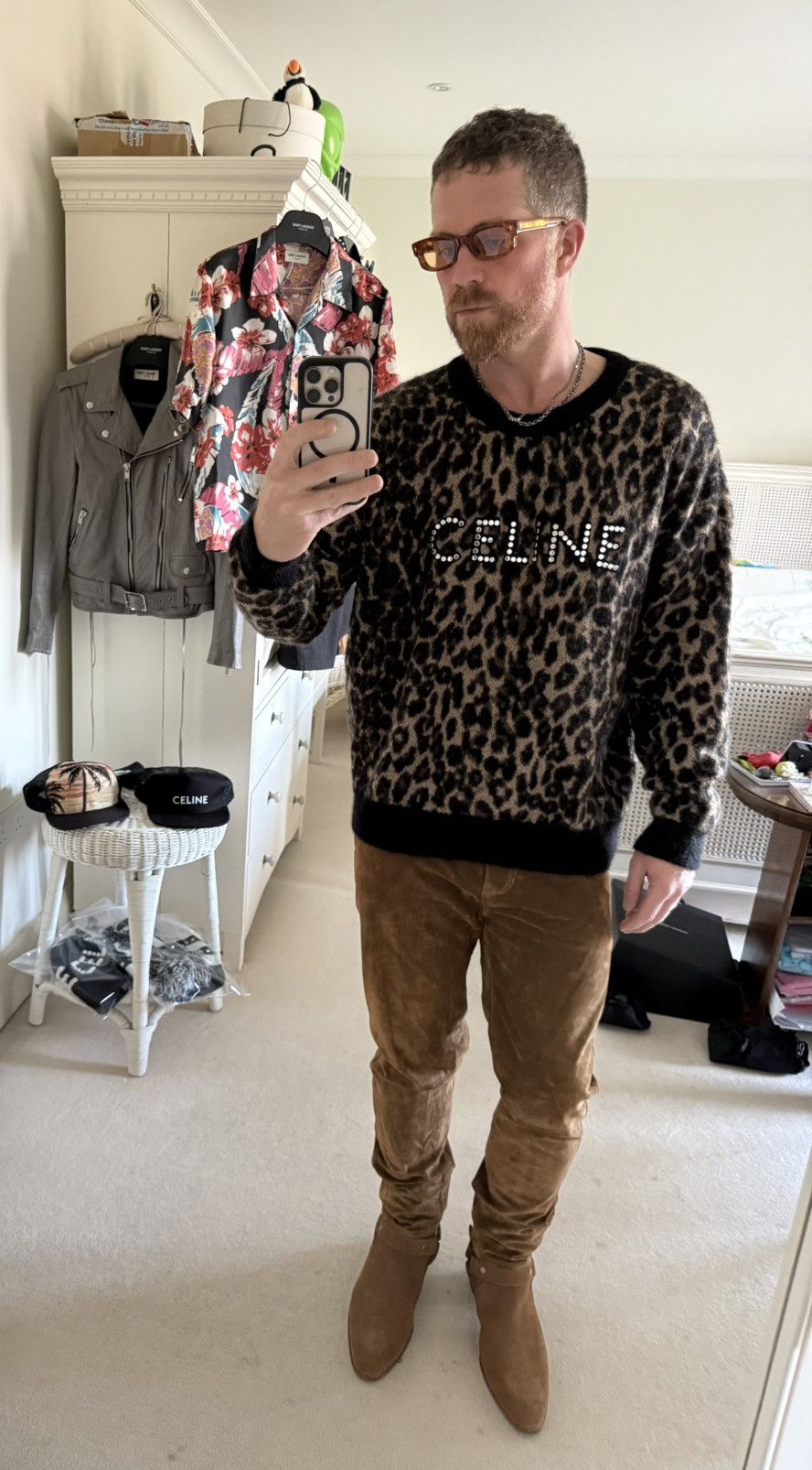Celine FW22 Celine studded logo sweater Hedi Slimane grail leopard Size US M / EU 48-50 / 2 - 21 Thumbnail