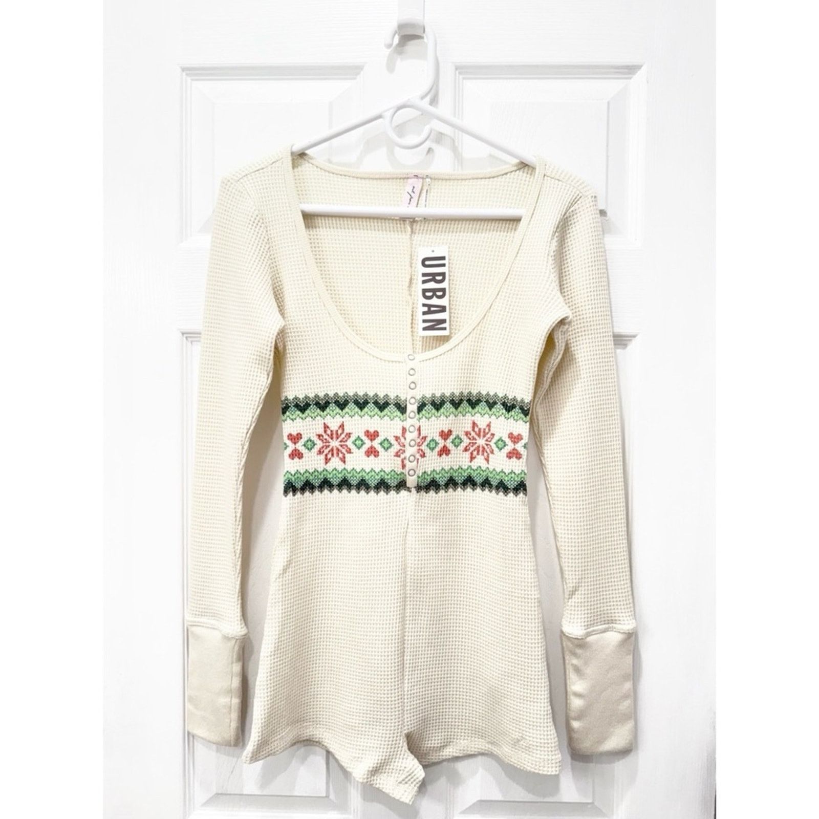 Urban Outfitters Urban Outfitters Out From Under Waffle Fair Isle Romper M Size 24" / US 00 / IT 34 - 1 Thumbnail