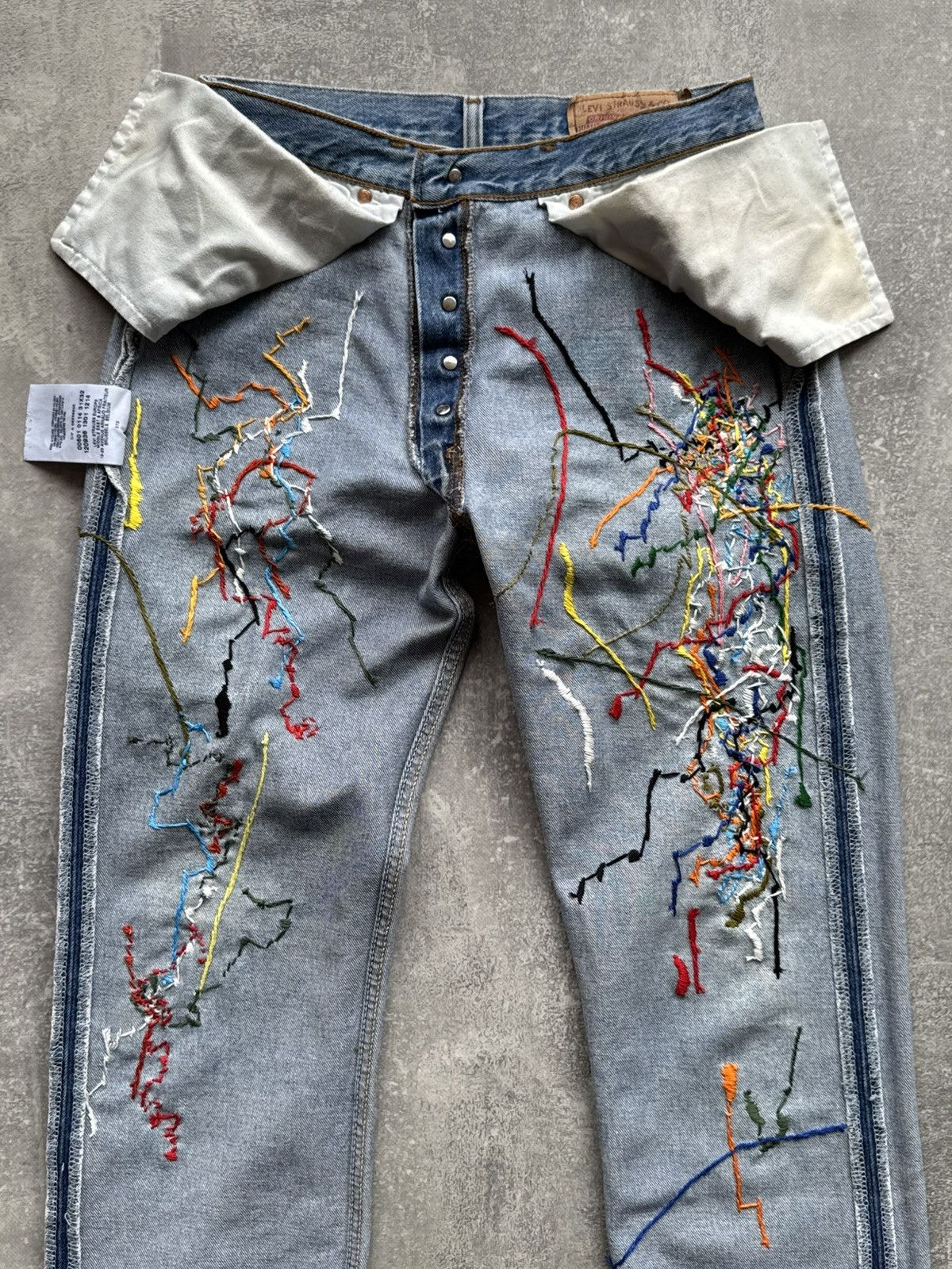 Levi's Hand Made Fake Embroidered Stains Jeans Levis 501 Size US 31 - 12 Thumbnail