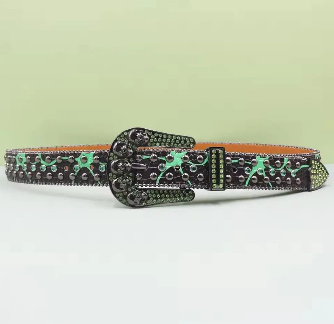 Vintage Skull Rhinestone Studded Bling Y2K Belt 115cm Size 38 - 4 Thumbnail