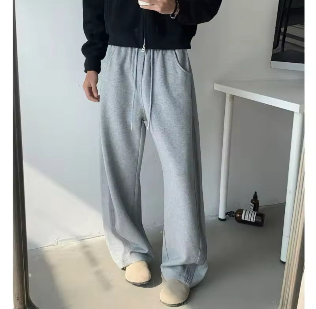 Japanese Brand × Other Fleece Casual Pants Side Striped Wide Leg Straight Sweatpant Size US 28 / EU 44 - 1 Thumbnail