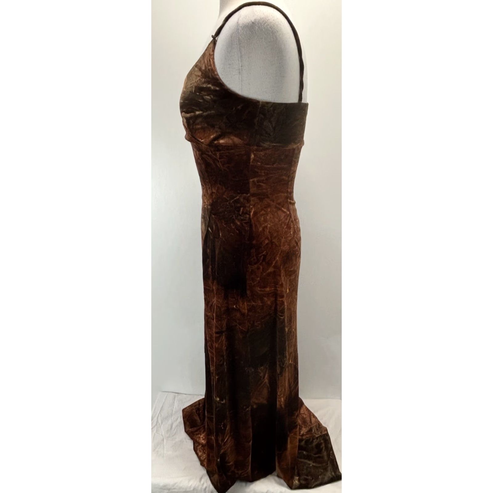 Vintage VINTAGE Alexia Admor Crushed Velvet Maxi Dress Gown Large L Sleeveless Sweetheart Pullover Formal Party/Cocktail Brown USA Women Velvet Stretch 90s? Size L / US 10 / IT 46 - 2 Thumbnail