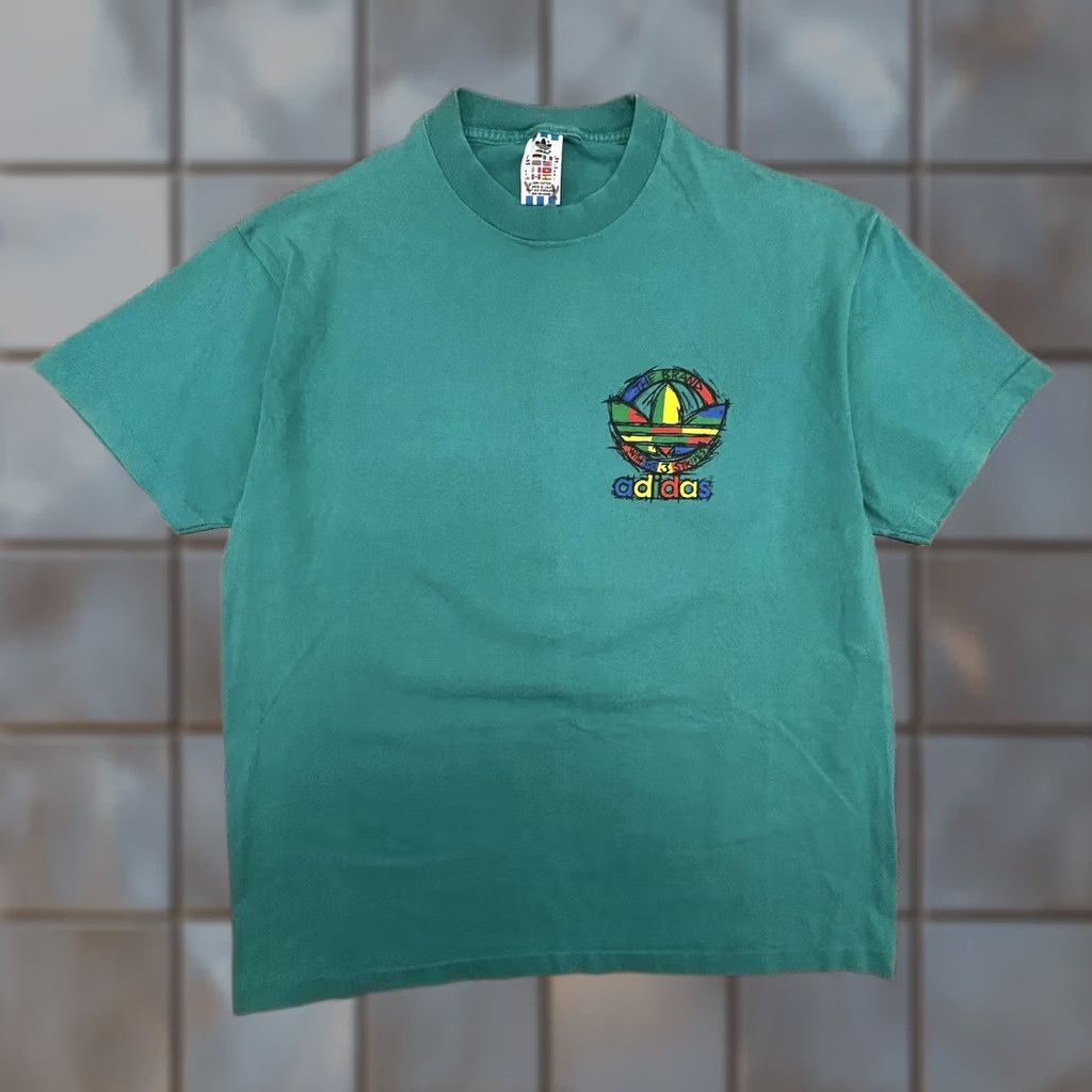 Adidas VINTAGE adidas Shirt Mens Large Green Graphic Trefoil 3 Stripes Made USA 90s Size US L / EU 52-54 / 3 - 1 Thumbnail