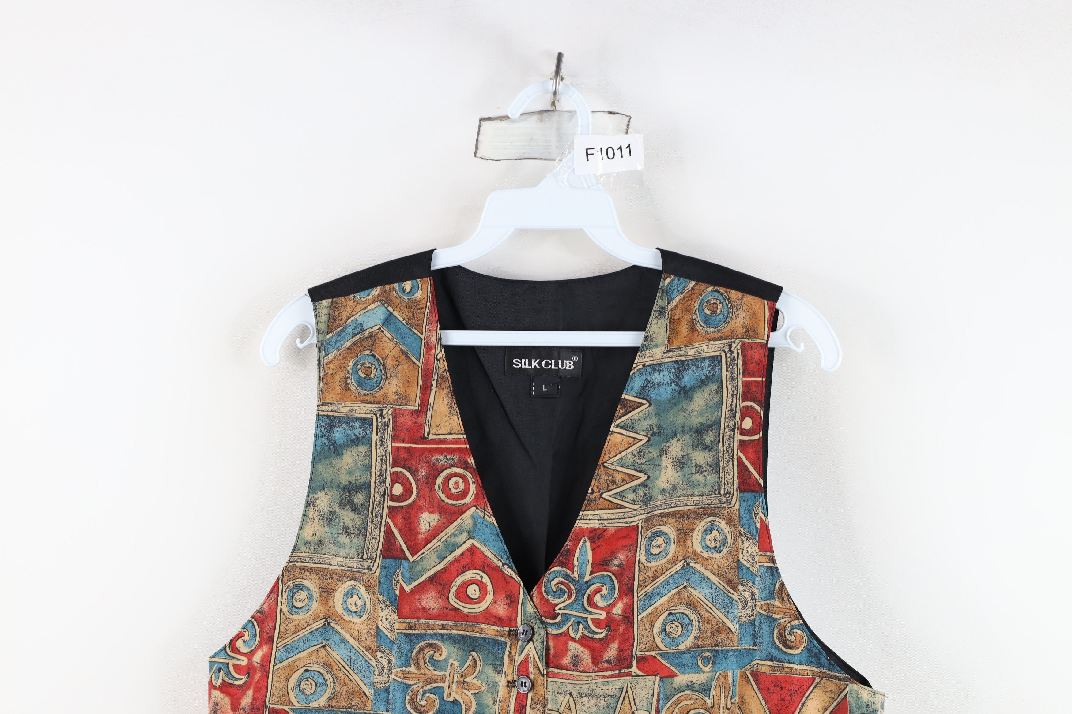 Vintage Vintage 90s Streetwear Abstract Silk Buckle Back Vest Jacket Size L / US 10 / IT 46 - 2 Thumbnail