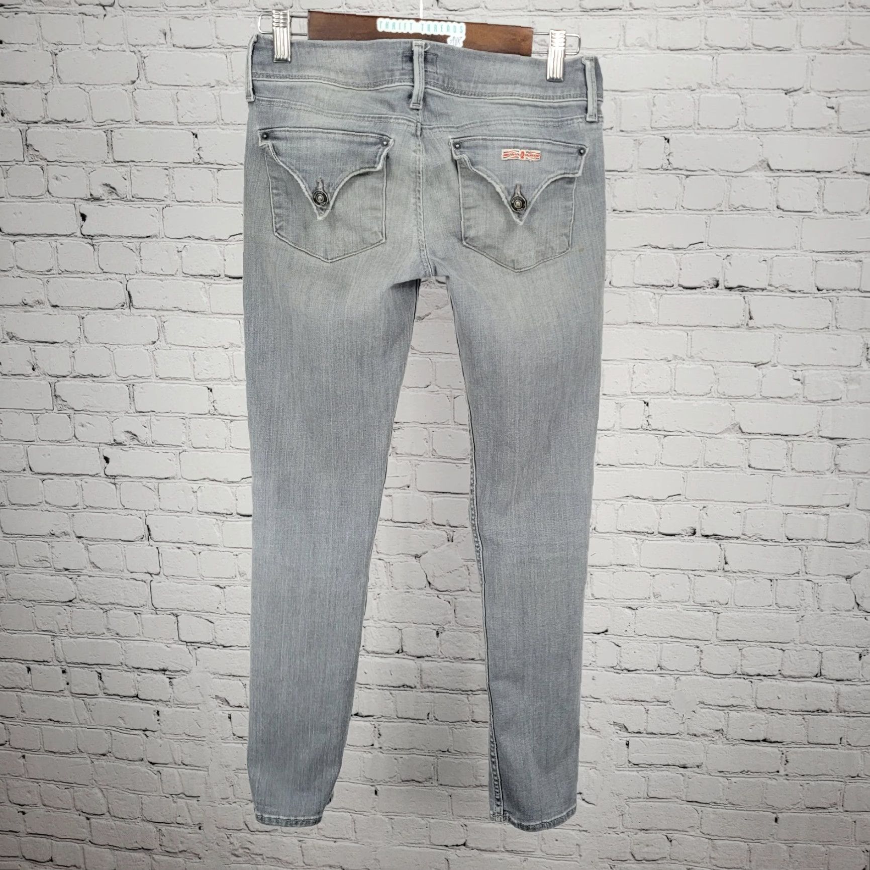 Hudson Hudson Jeans Womens 25 Grey Denim Low Rise Flap Pockets Stretch Skinny 5-Pocket Zip Button 27x29 Size 42" / US 20 - 2 Thumbnail