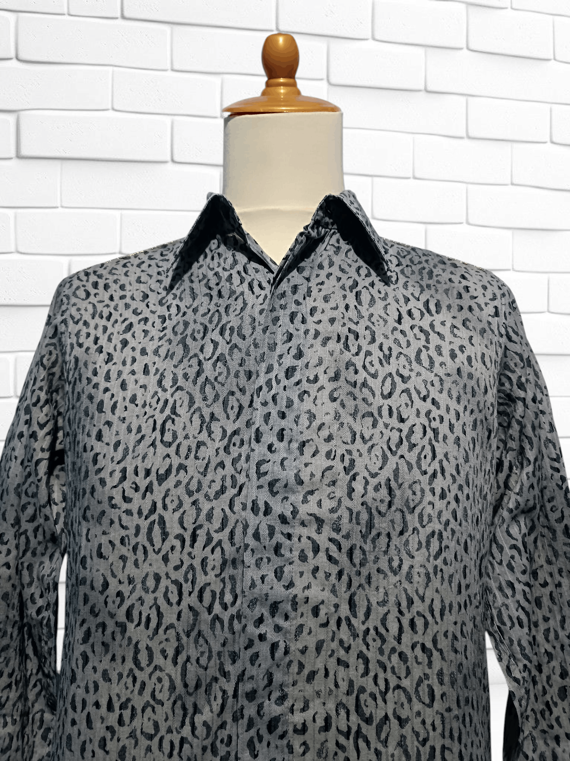 Japanese Brand Jun Men Leopard Print Long Sleeve Gray Shirt Size US M / EU 48-50 / 2 - 2 Thumbnail