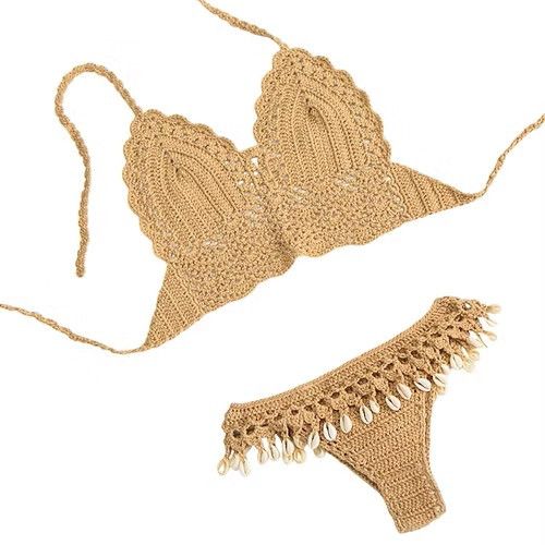 Other Small Handmade Crochet Bikini Set Shell Trim Boho Swimwear Size S / US 4 / IT 40 - 4 Thumbnail