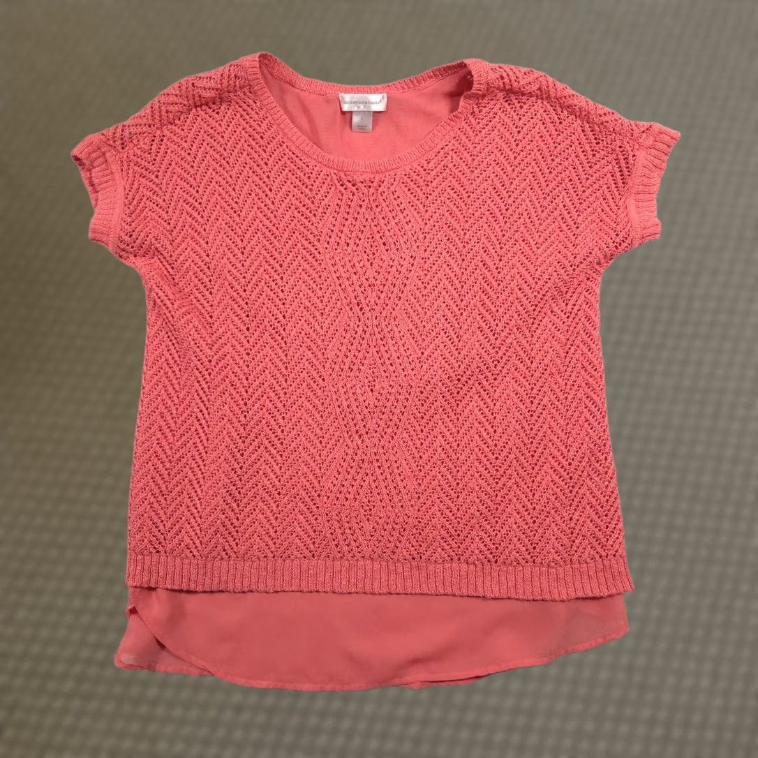 Vintage Christopher & Banks Shirt Womens Large Coral Crochet Knit Overlay Chiffon Hem Size L / US 10 / IT 46 - 1 Thumbnail
