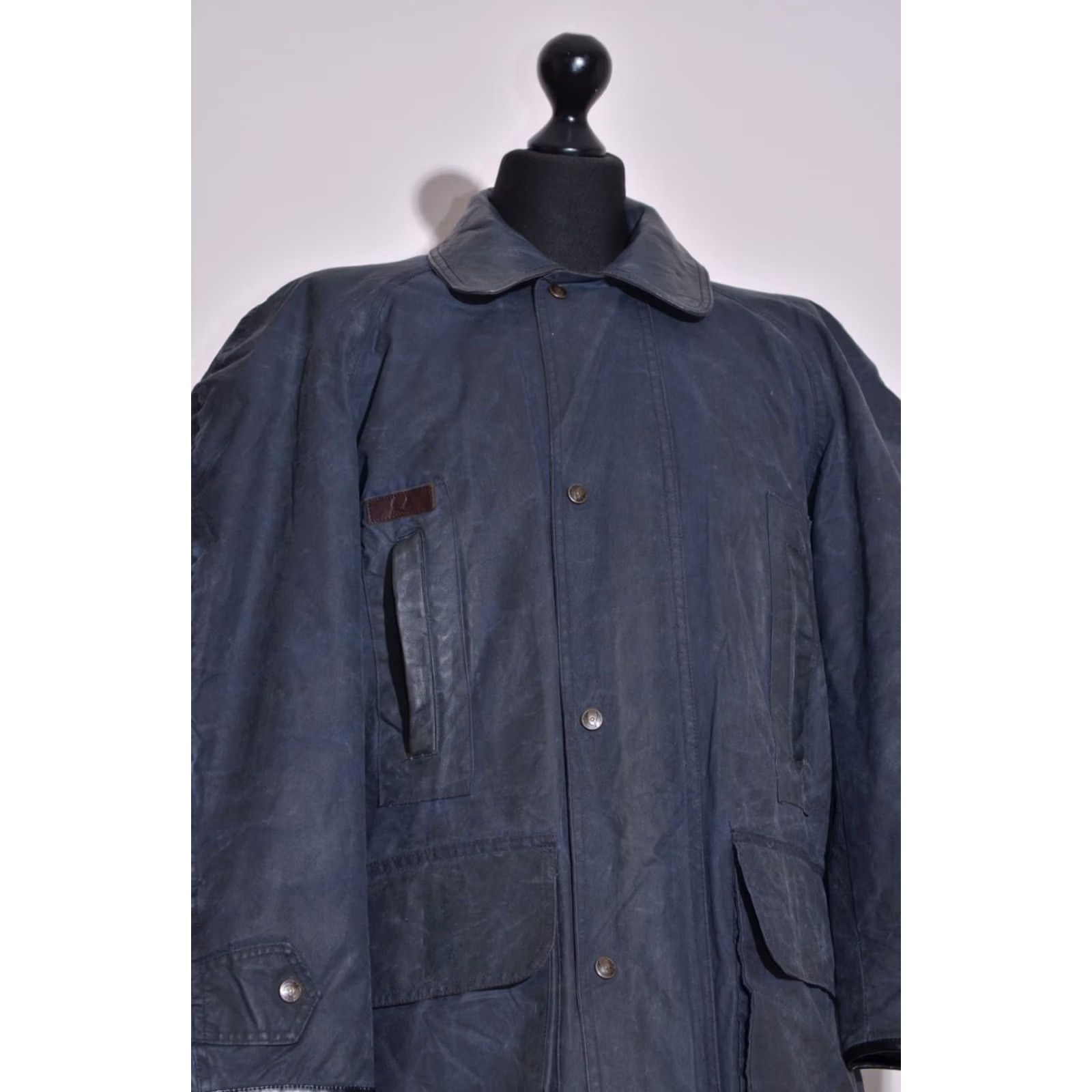 Belstaff VINTAGE Belstaff Waxed Leather Trim Jacket Mens M Shooting Coat 80s Blue Waxed Cotton Hunting Casual Travel Size US M / EU 48-50 / 2 - 2 Thumbnail
