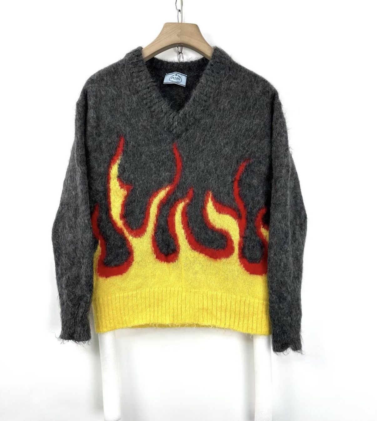 Prada Prada Grey Flame Mohair V-Neck Sweater K12 Size XS / US 0-2 / IT 36-38 - 1 Thumbnail